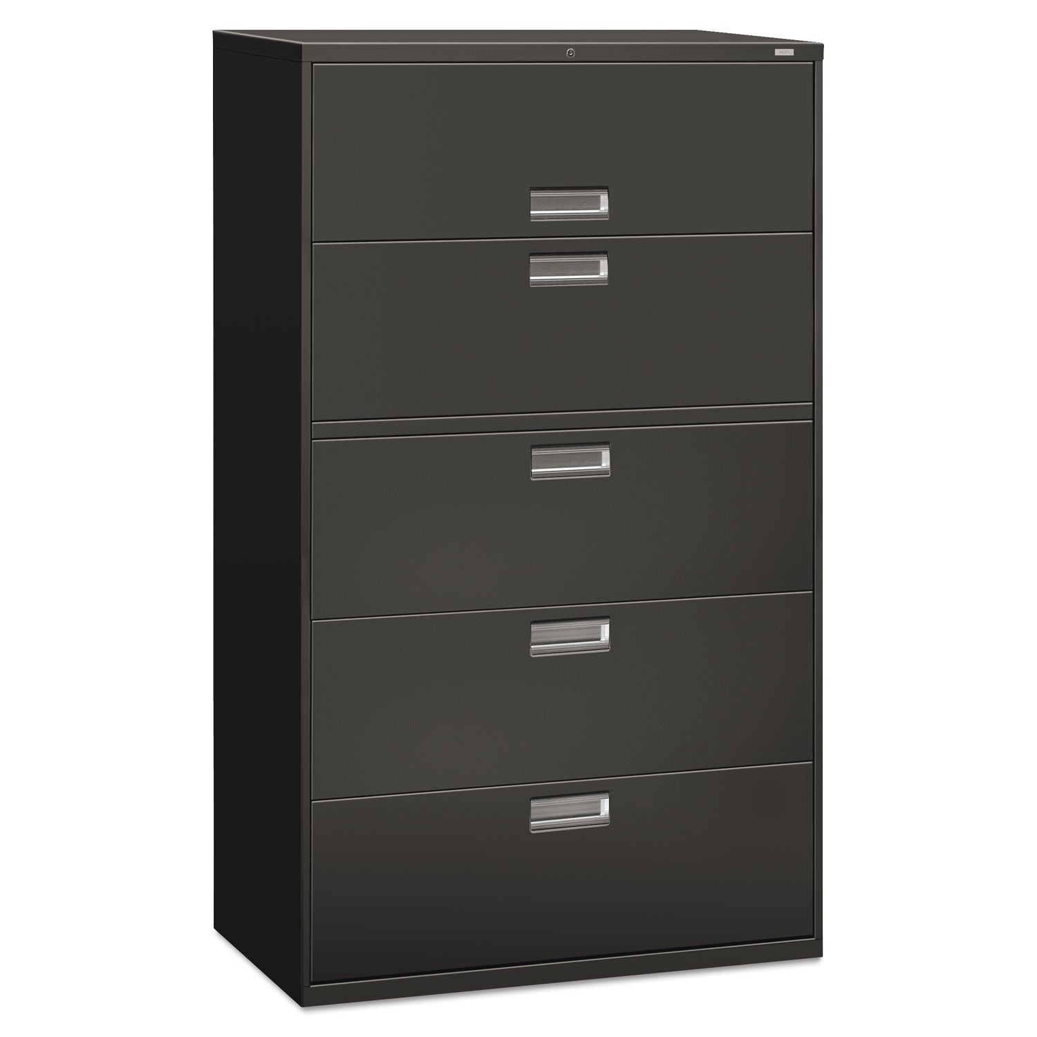 Brigade 600 Series Lateral File, 4 Legal/Letter-Size File Drawers, 1 Roll-Out File Shelf, Charcoal, 42" x 18" x 64.25 - 