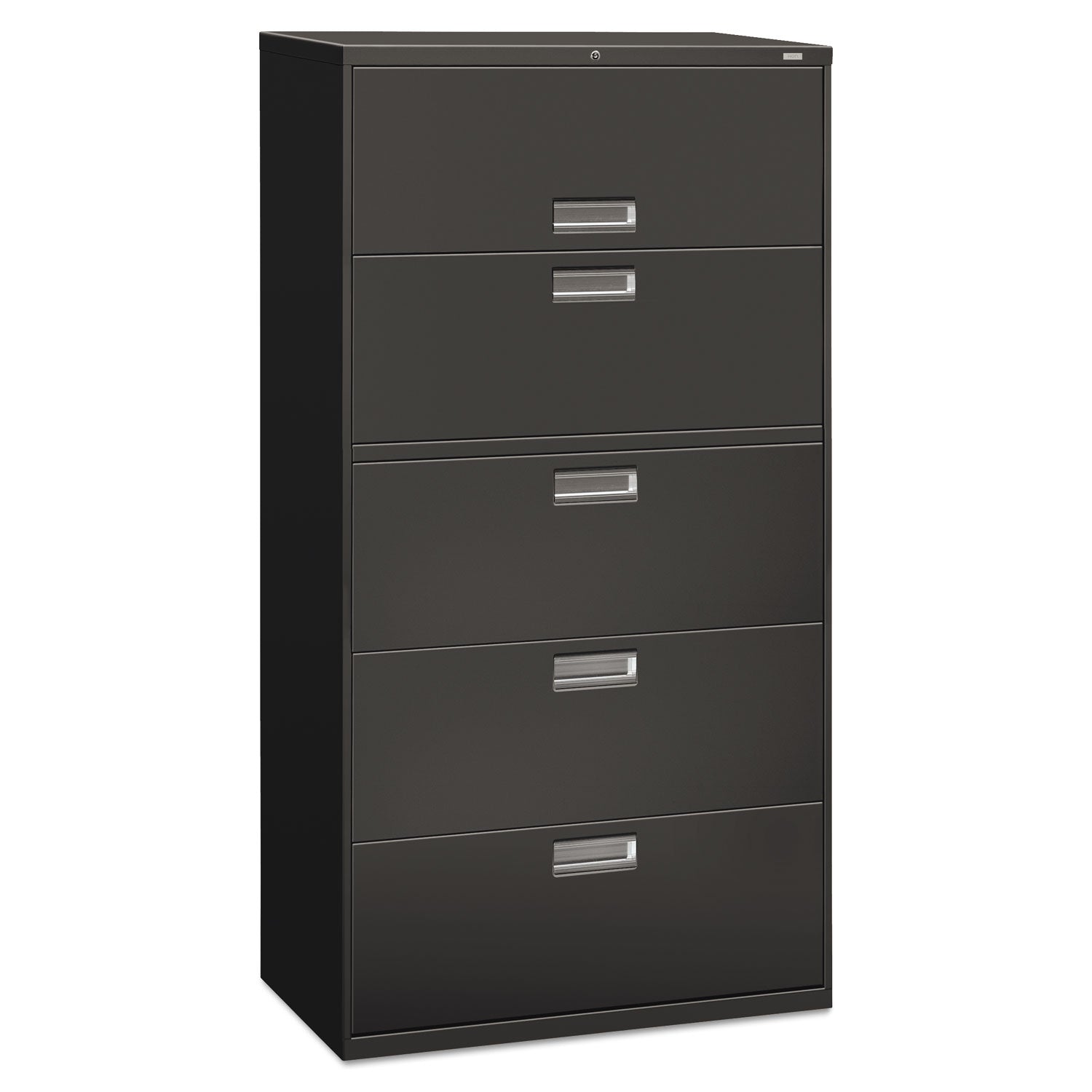 Brigade 600 Series Lateral File, 4 Legal/Letter-Size File Drawers, 1 Roll-Out File Shelf, Charcoal, 36" x 18" x 64.25