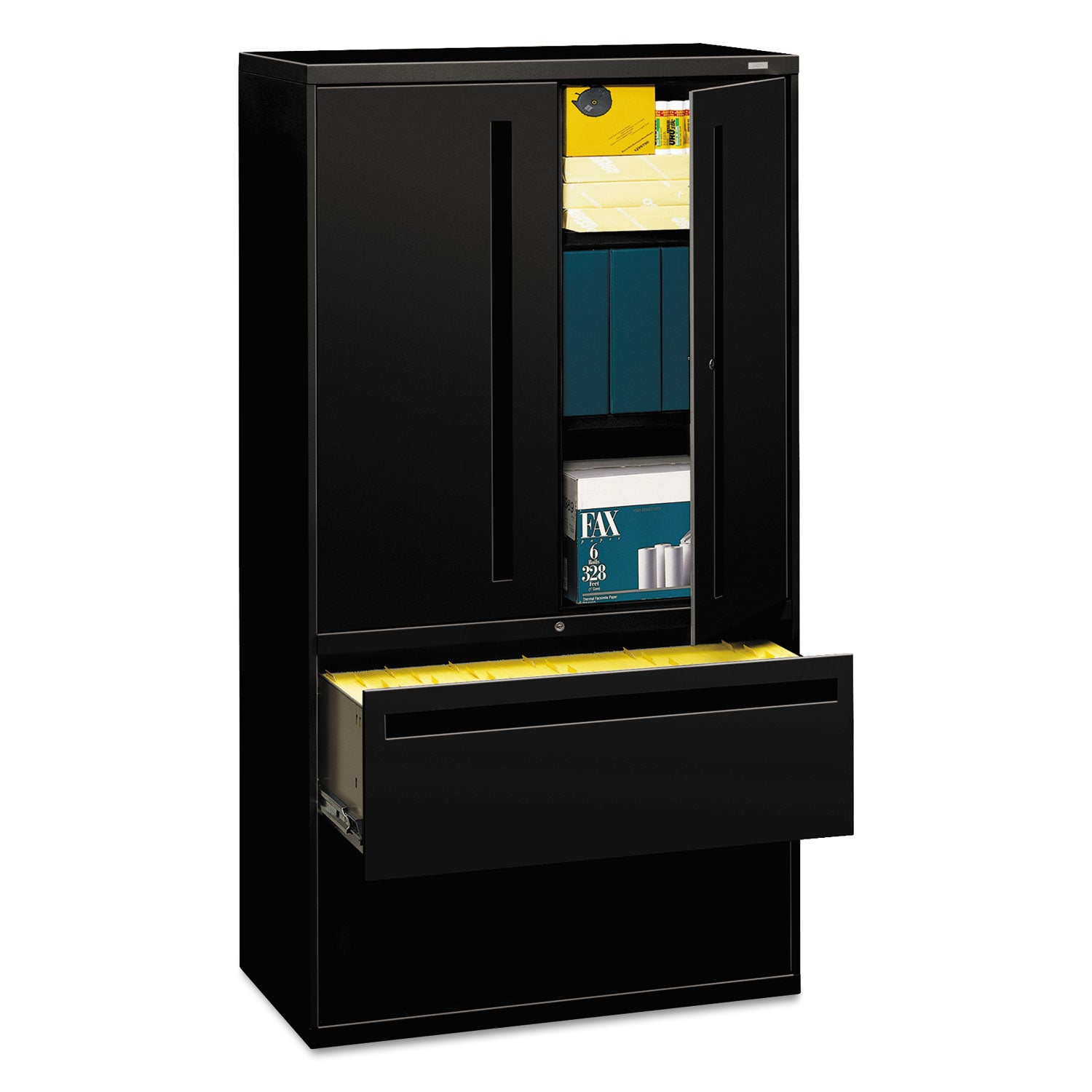 Brigade 700 Series Lateral File, Three-Shelf Enclosed Storage, 2 Legal/Letter-Size File Drawers, Black, 36" x 18" x 64.25 - 