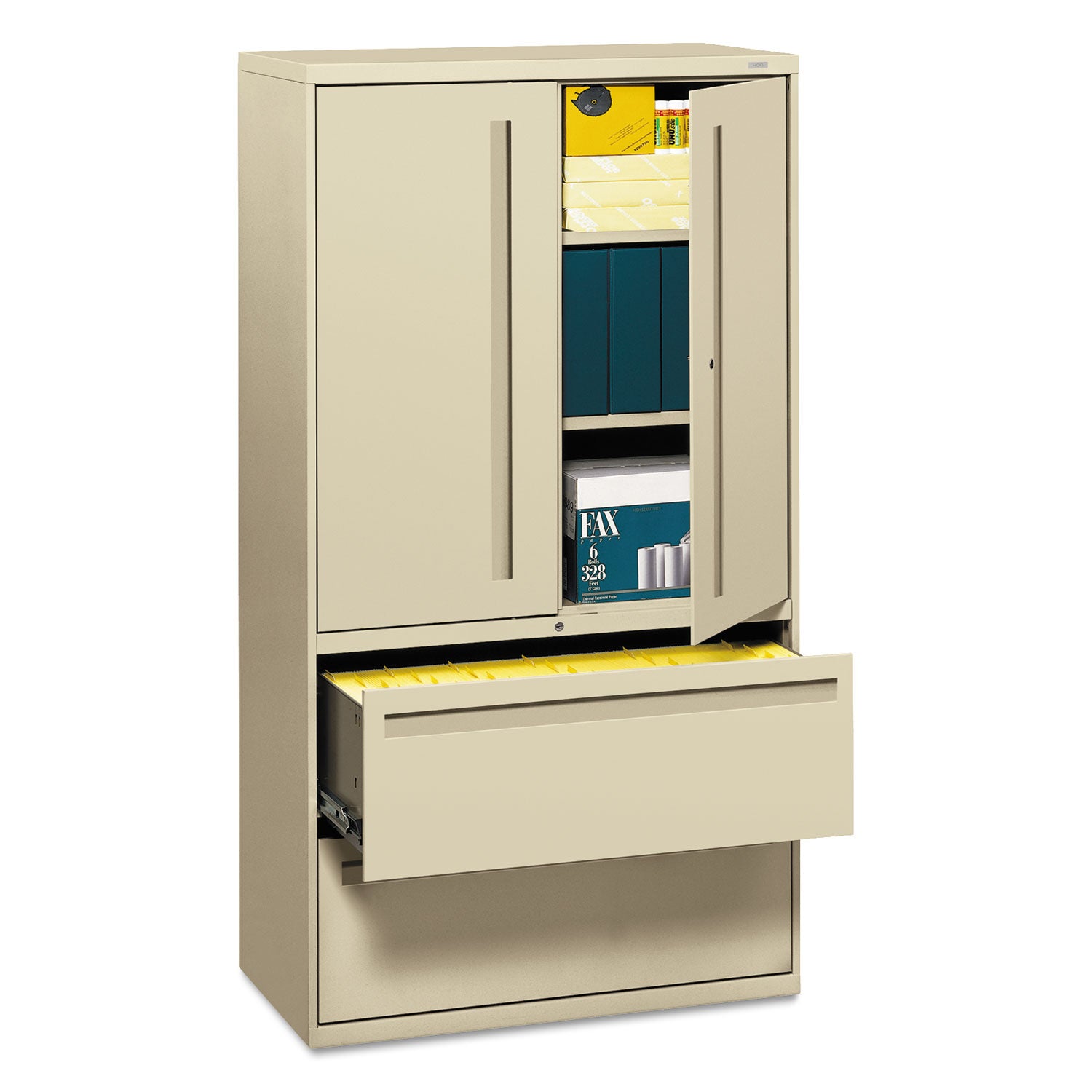 Brigade 700 Series Lateral File, Three-Shelf Enclosed Storage, 2 Legal/Letter-Size File Drawers, Putty, 36" x 18" x 64.25