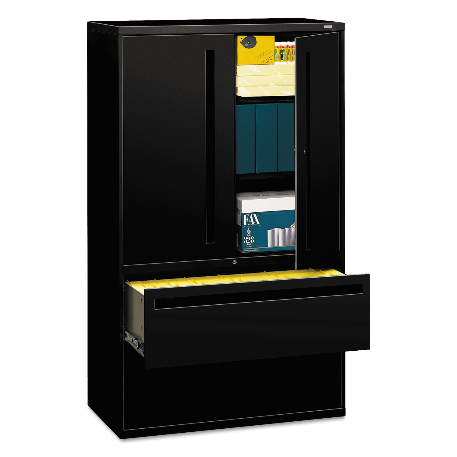 Brigade 700 Series Lateral File, Three-Shelf Enclosed Storage, 2 Legal/Letter-Size File Drawers, Black, 42" x 18" x 64.25 - 