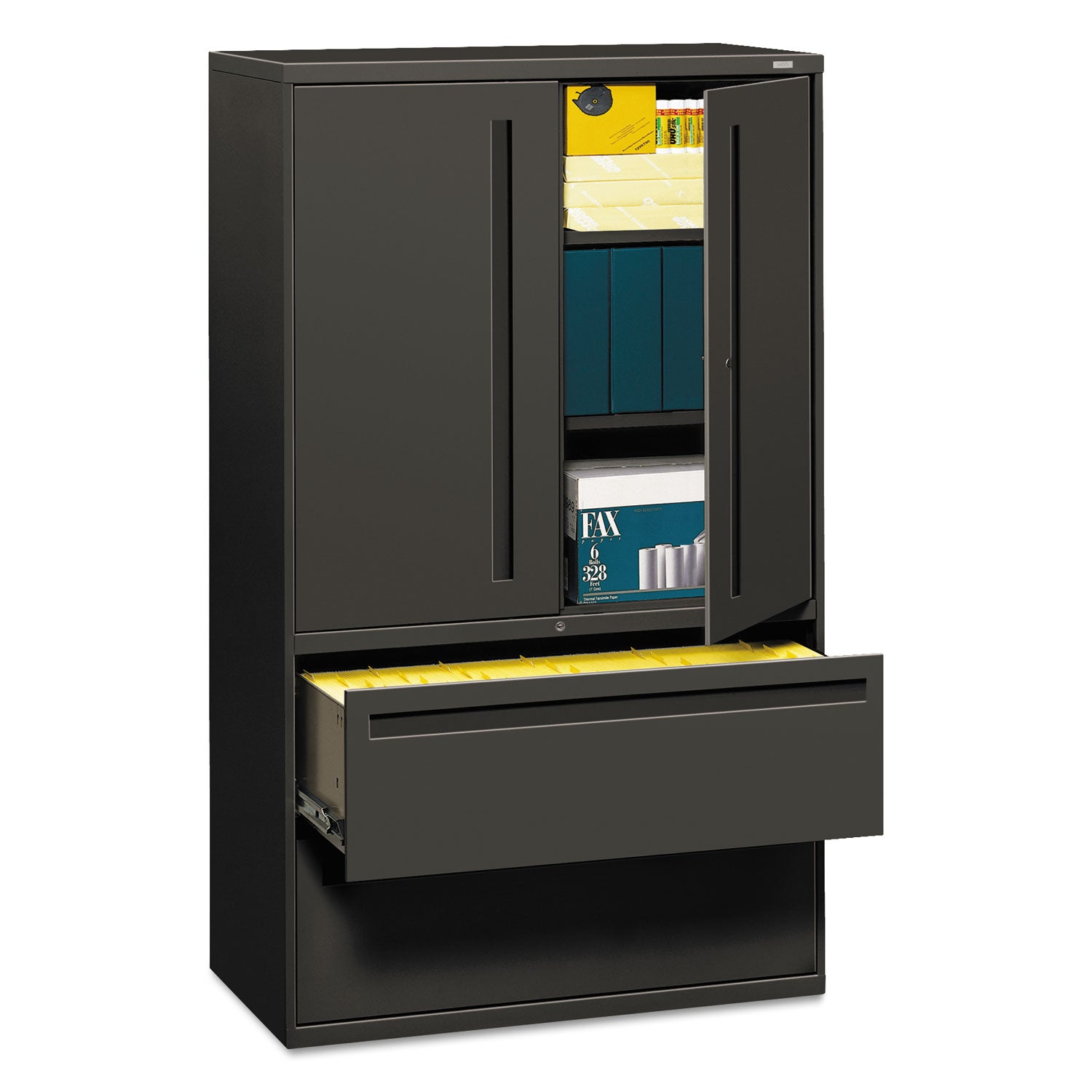 Brigade 700 Series Lateral File, Three-Shelf Enclosed Storage, 2 Legal/Letter-Size File Drawers, Charcoal, 42" x 18" x 64.25 - 