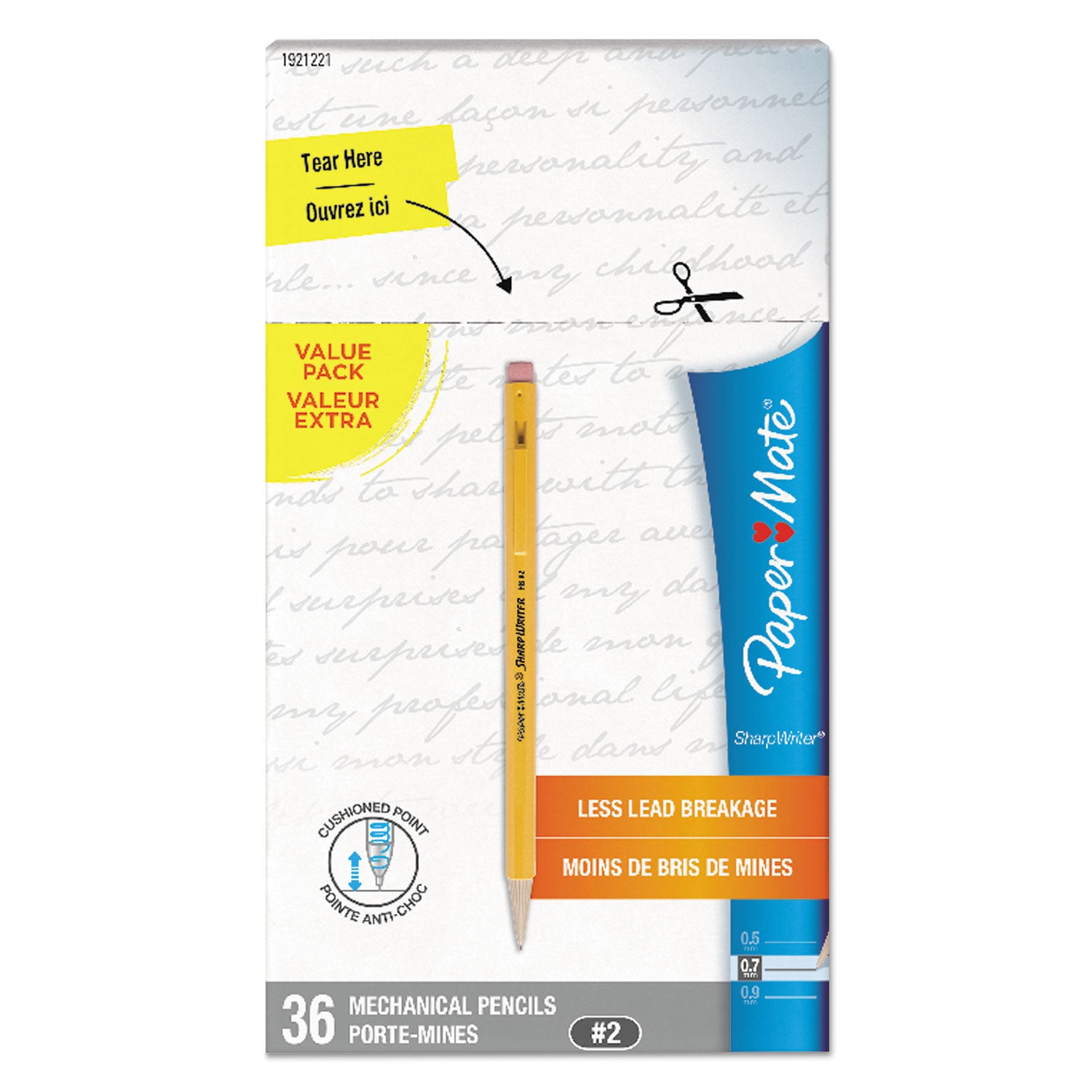 sharpwriter-mechanical-pencil-value-pack-07-mm-hb-#2-black-lead-classic-yellow-barrel-36-box_pap1921221c - 3