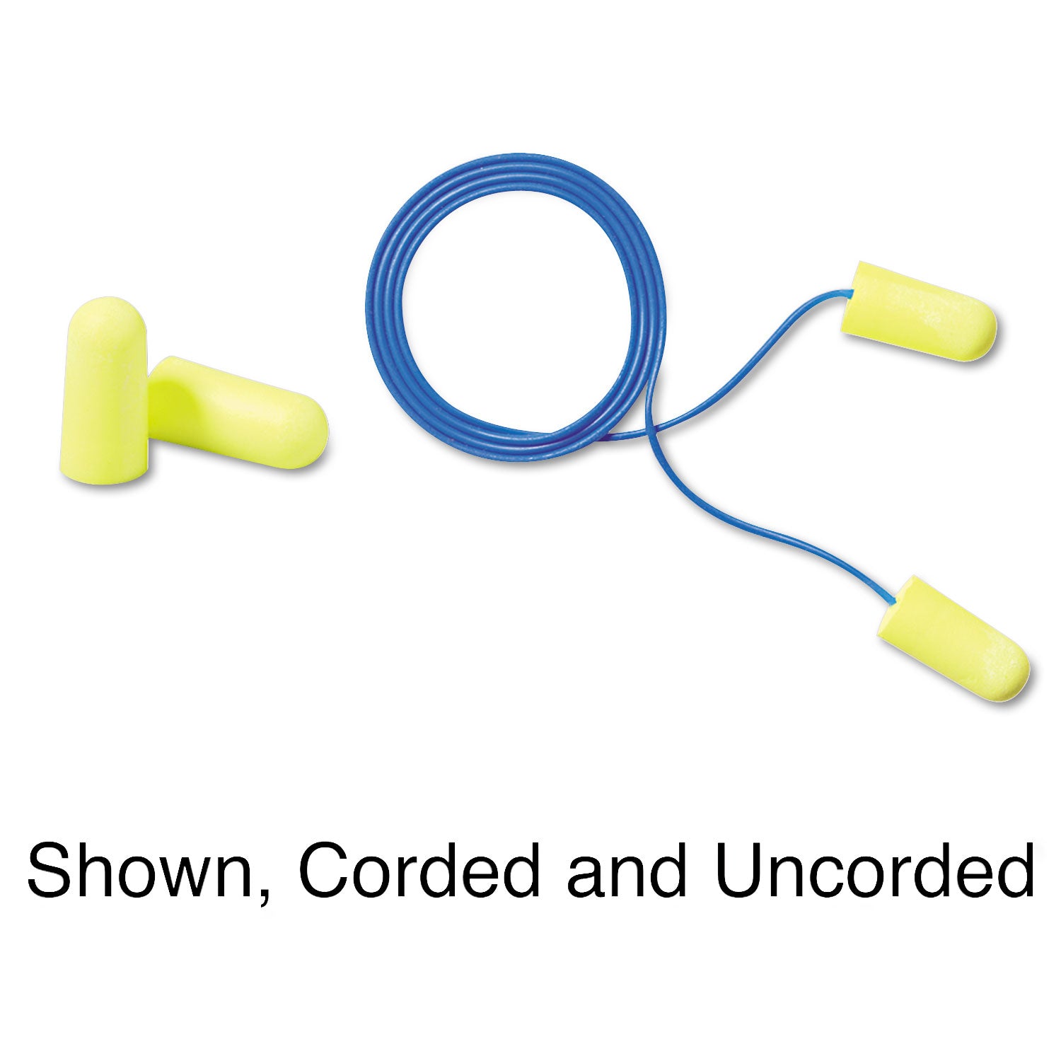 E-A-Rsoft Yellow Neon Soft Foam Earplugs, Corded, Regular Size, 200 Pairs/Box - 