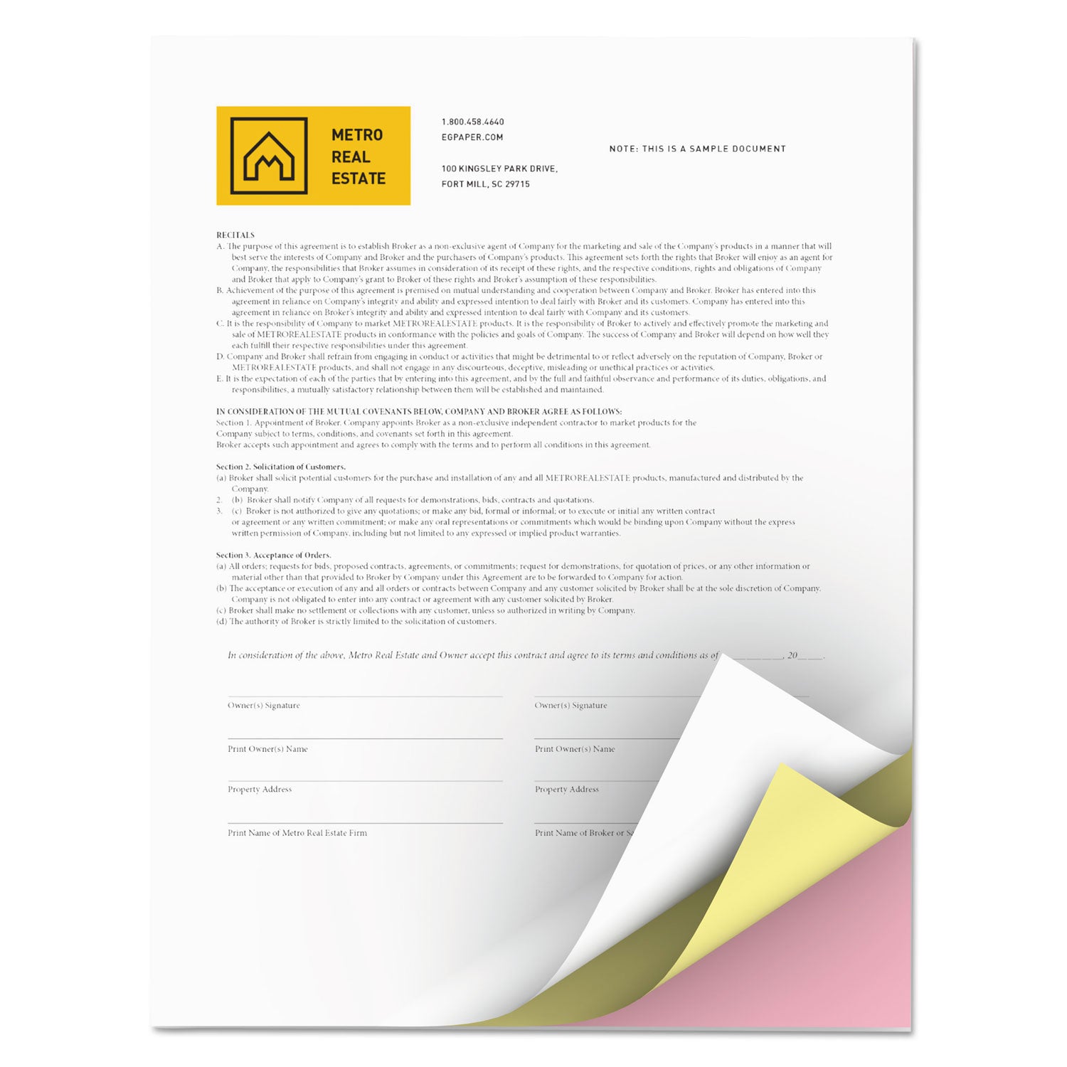 Revolution Carbonless 3-Part Paper, 8.5 x 11, Canary/Pink/White, 2,505/Carton - 