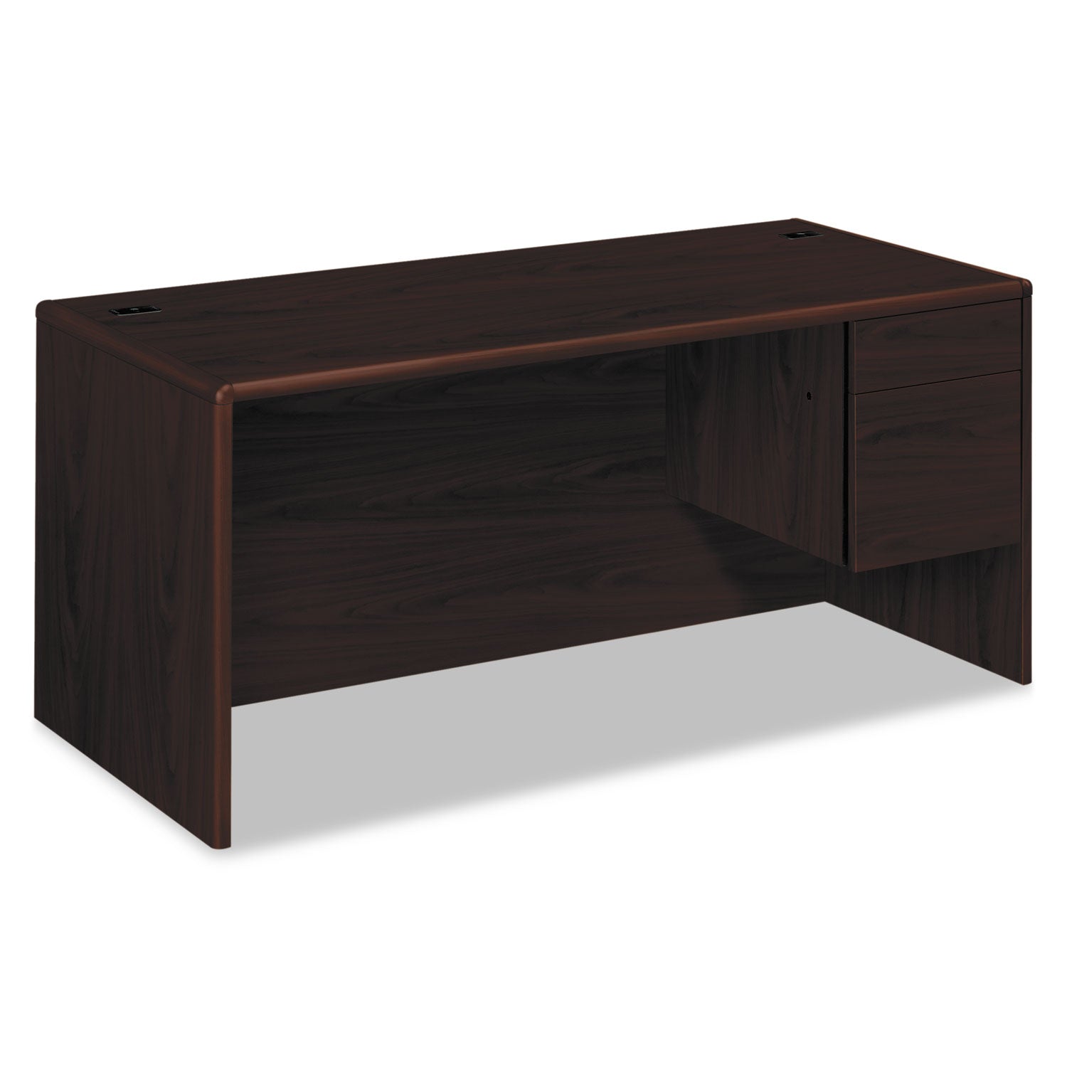 10700 Series "L" Workstation Desk with Three-Quarter Height Pedestal on Right, 66" x 30" x 29.5", Mahogany - 