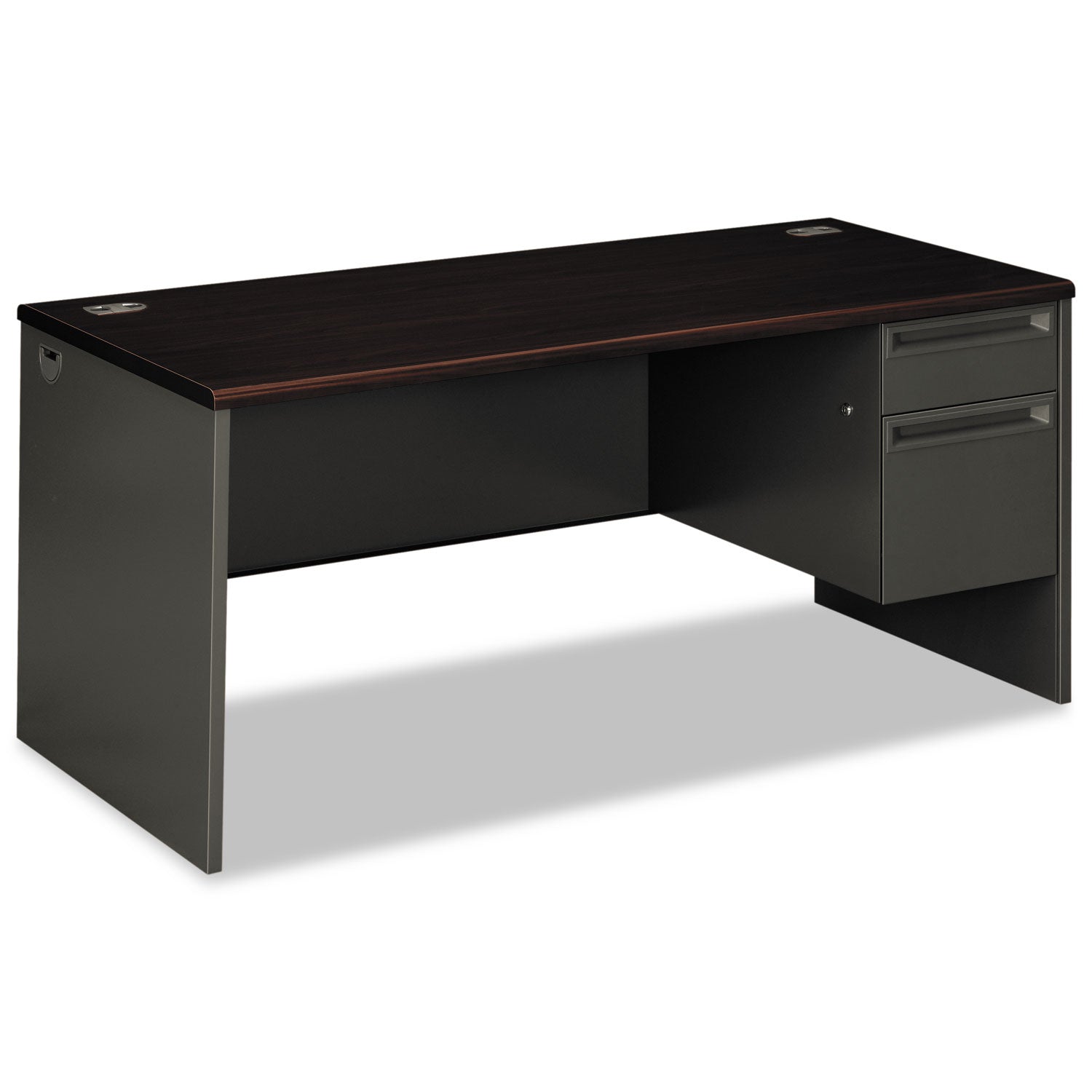38000 Series Right Pedestal Desk, 66" x 30" x 29.5", Mahogany/Charcoal - 