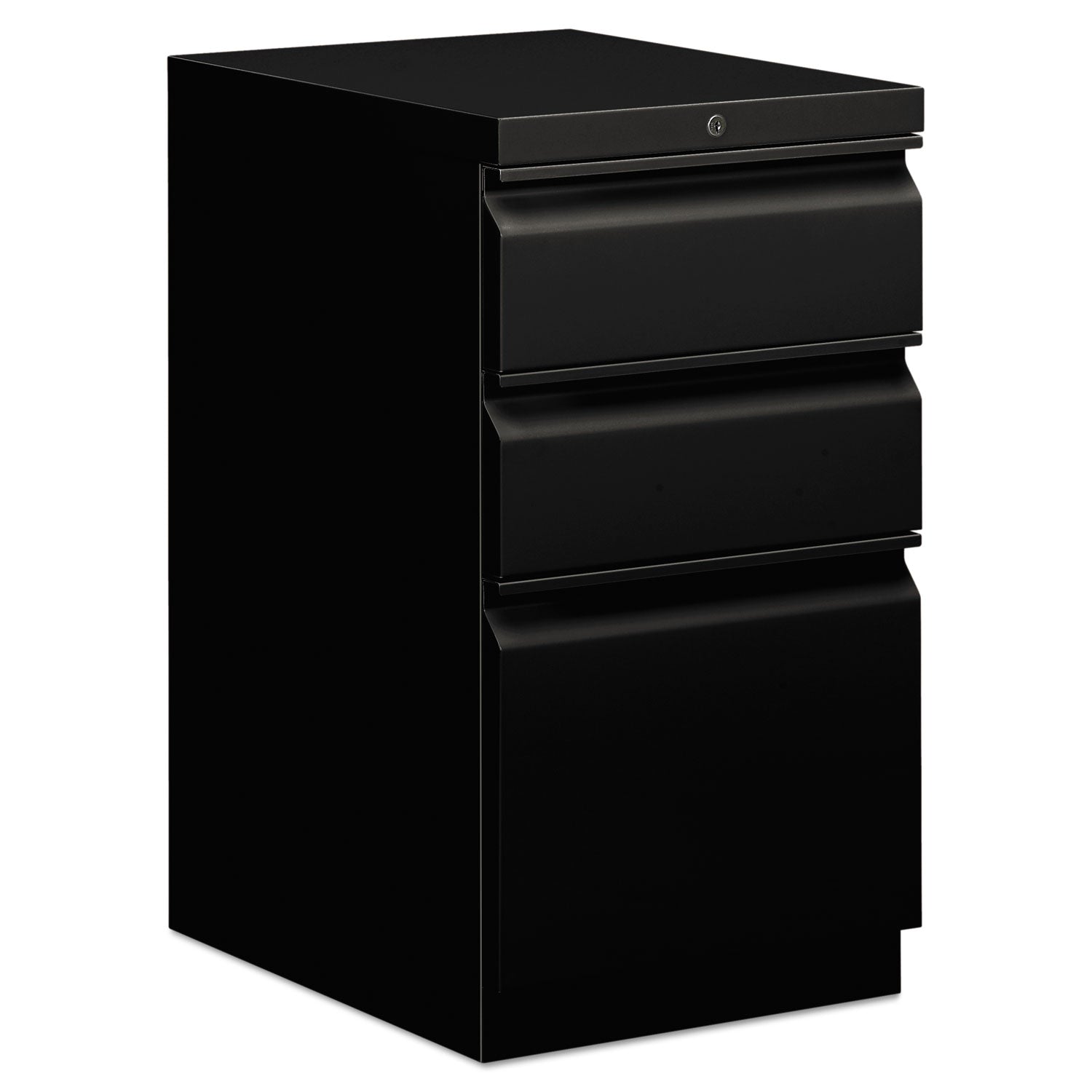Brigade Mobile Pedestal with Pencil Tray Insert, Left or Right, 3-Drawers: Box/Box/File, Letter, Black, 15" x 19.88" x 28 - 