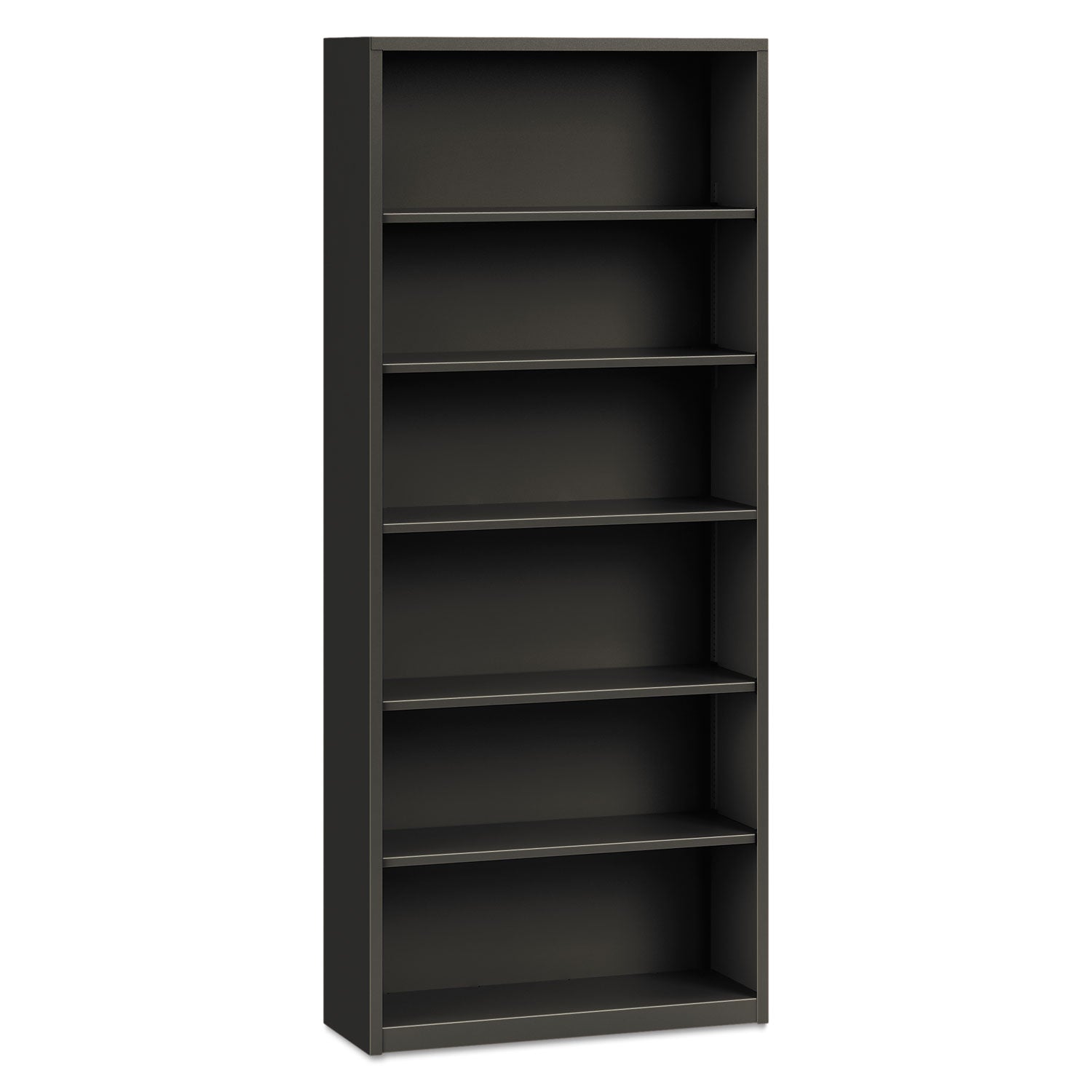 Metal Bookcase, Six-Shelf, 34.5w x 12.63d x 81.13h, Charcoal - 1