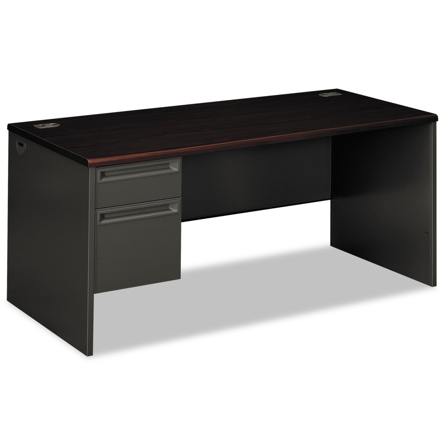 38000 Series Left Pedestal Desk, 66" x 30" x 29.5", Mahogany/Charcoal - 