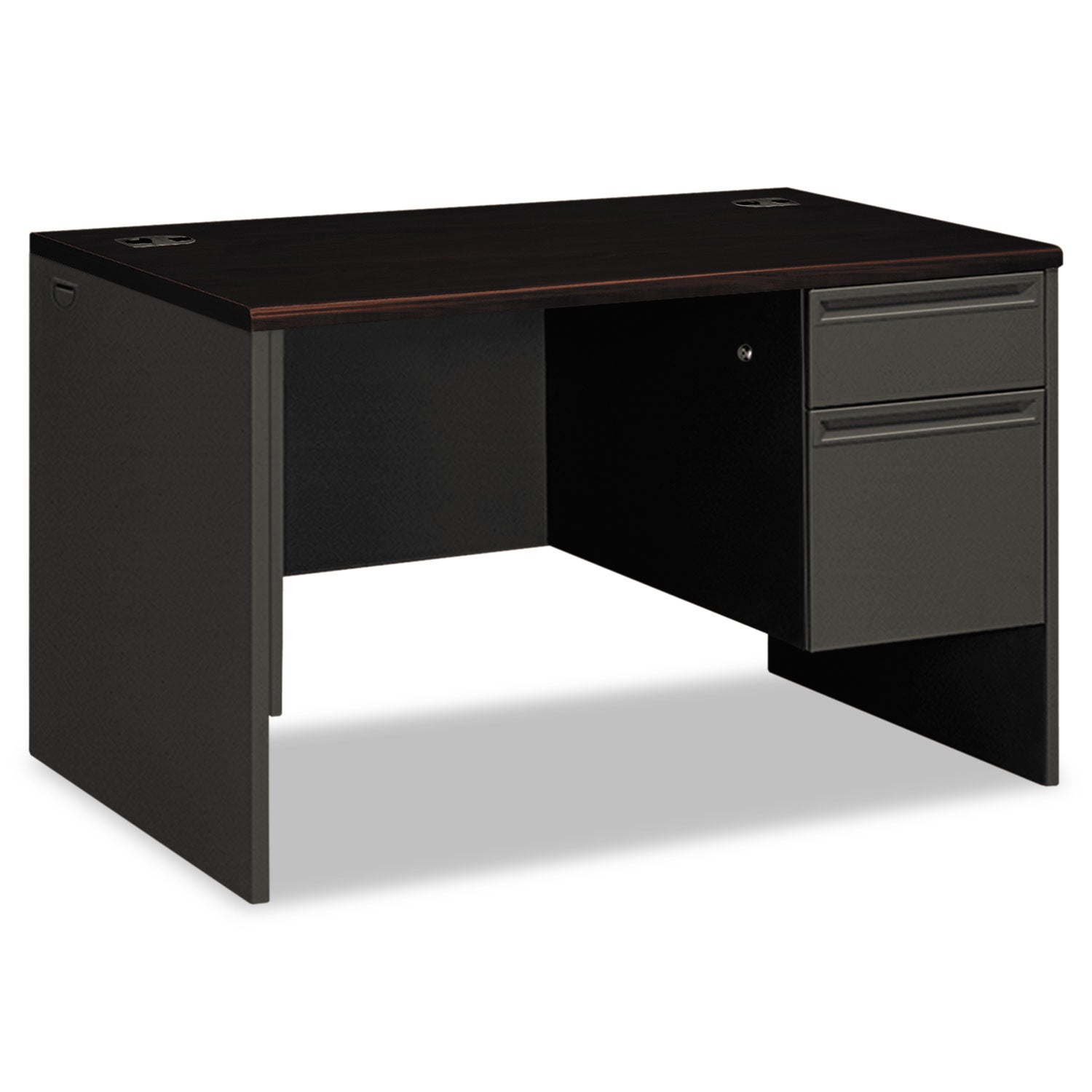38000 Series Right Pedestal Desk, 48" x 30" x 29.5", Mahogany/Charcoal - 