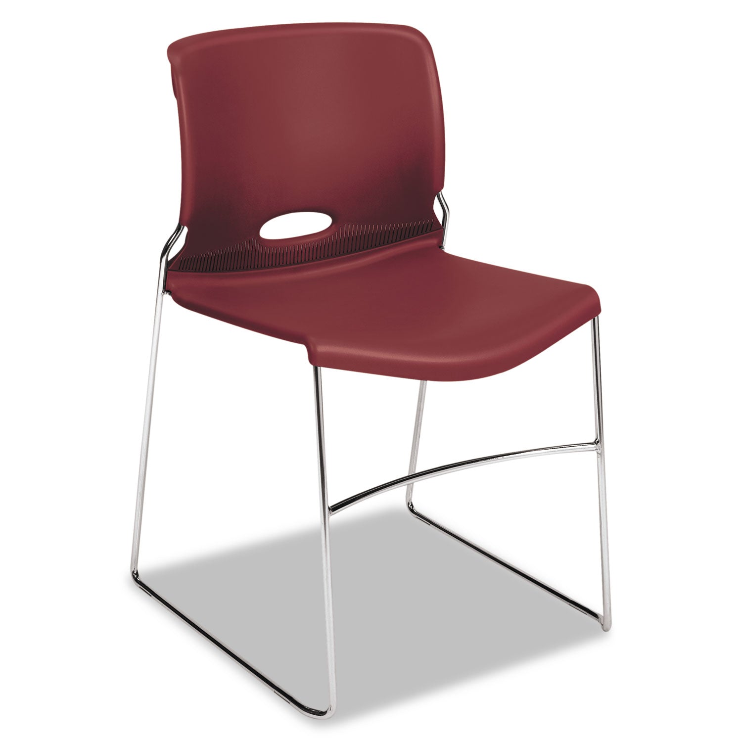 Olson Stacker High Density Chair, Supports 300 lb, 17.75" Seat Height, Mulberry Seat, Mulberry Back, Chrome Base, 4/Carton - 