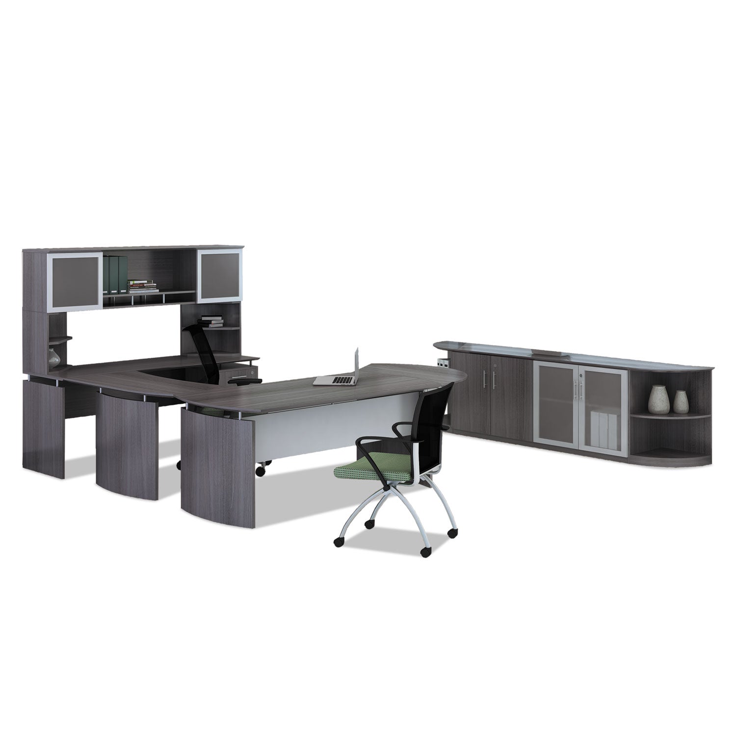 Medina Series Laminate Curved Desk Top, 72" x 36", Gray Steel - 