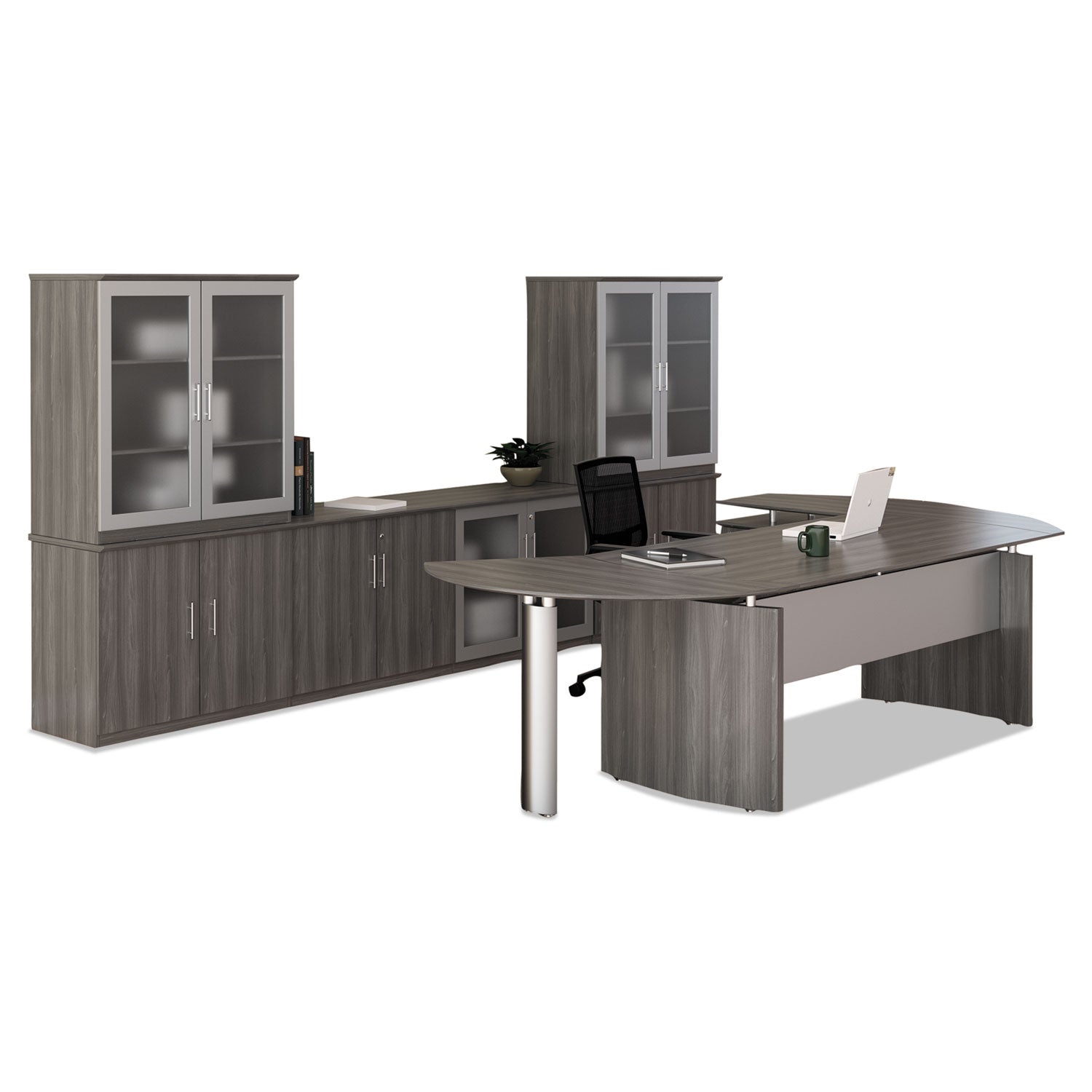 Medina Series Laminate Curved Desk Top, 72" x 36", Gray Steel - 