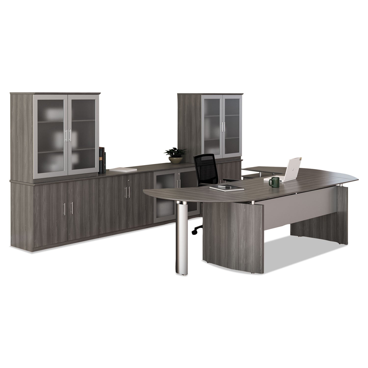 Medina Series Laminate Curved Desk Top, 72" x 36", Gray Steel
