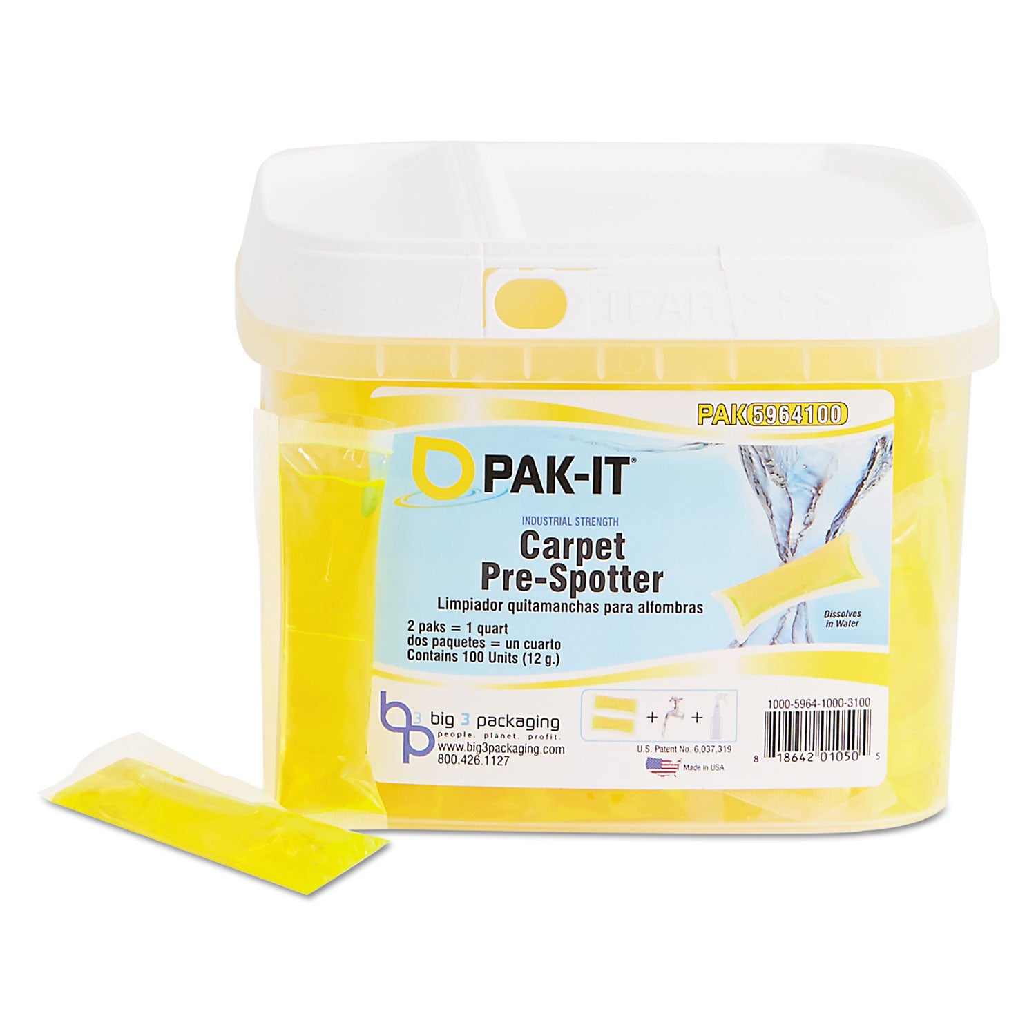 Carpet Pre-Spotter, Citrus Scent, 100 PAK-ITs/Tub, 4 Tubs/Carton