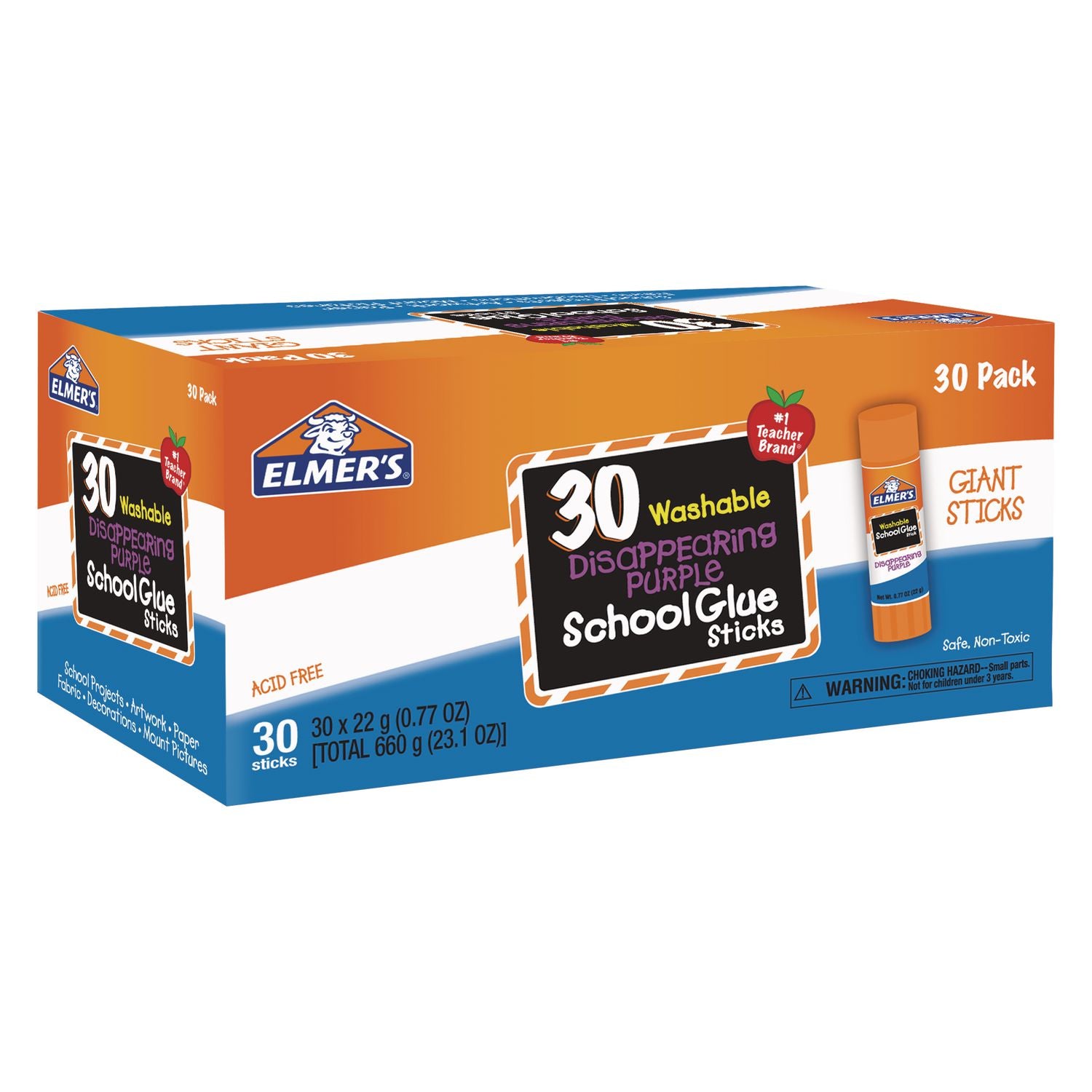 Disappearing Purple All Purpose Glue Sticks, 0.77 oz, Dries Clear, 30/Box