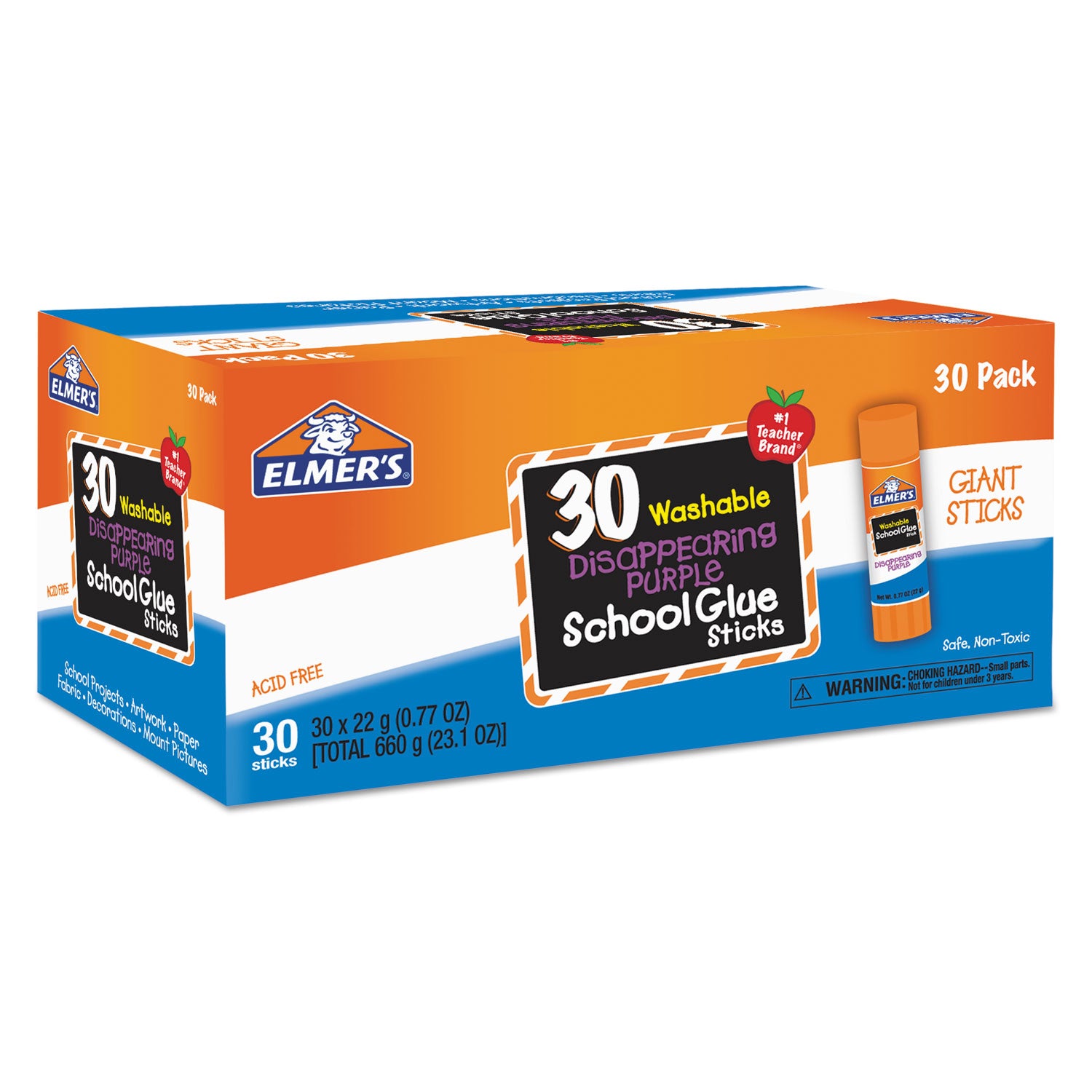 Disappearing Purple All Purpose Glue Sticks, 0.77 oz, Dries Clear, 30/Box - 