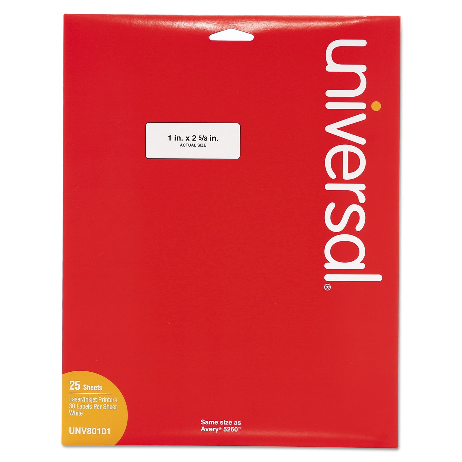 White Labels, Inkjet/Laser Printers, 1 x 2.63, White, 30/Sheet, 25 Sheets/Pack - 