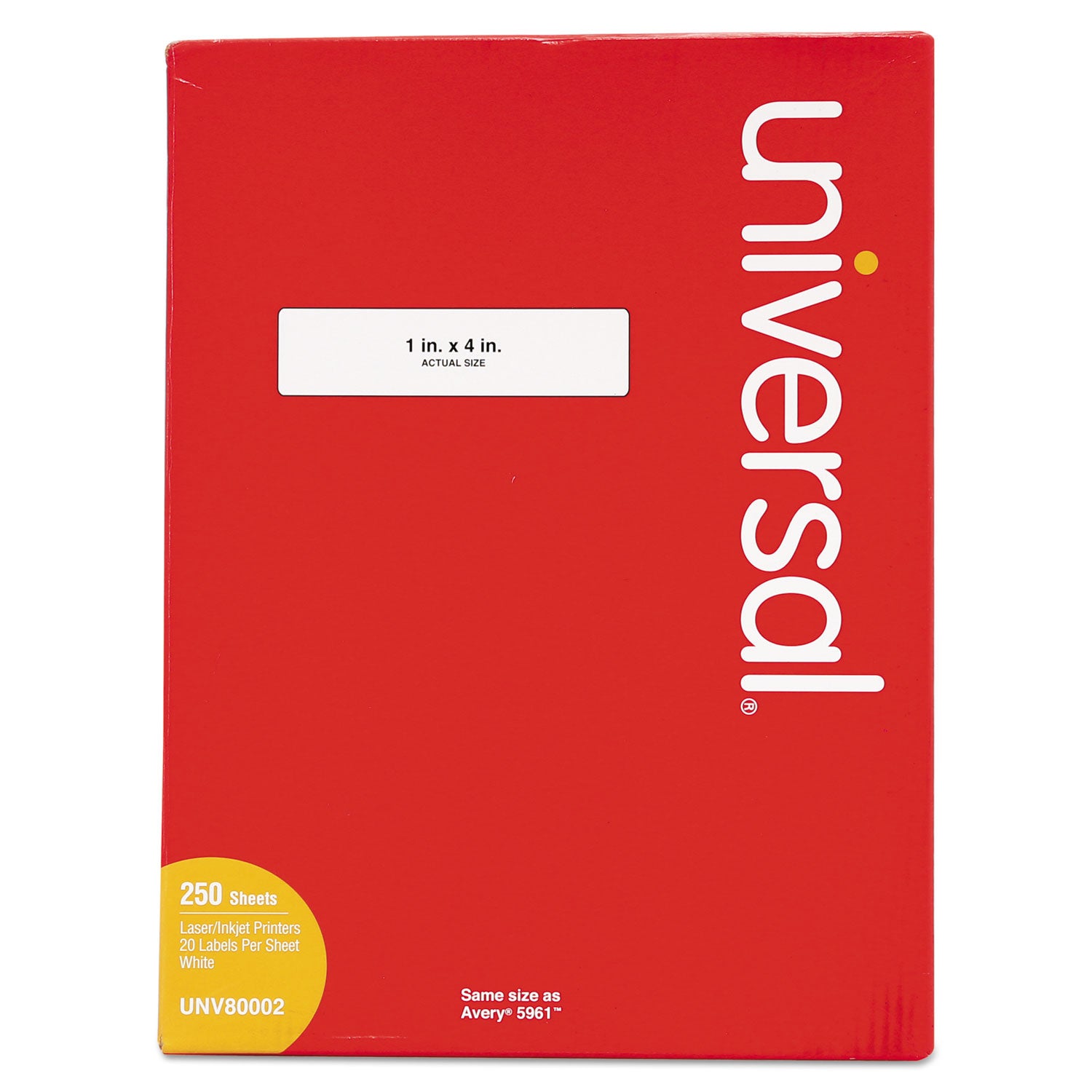 White Labels, Inkjet/Laser Printers, 1 x 4, White, 20/Sheet, 250 Sheets/Box - 