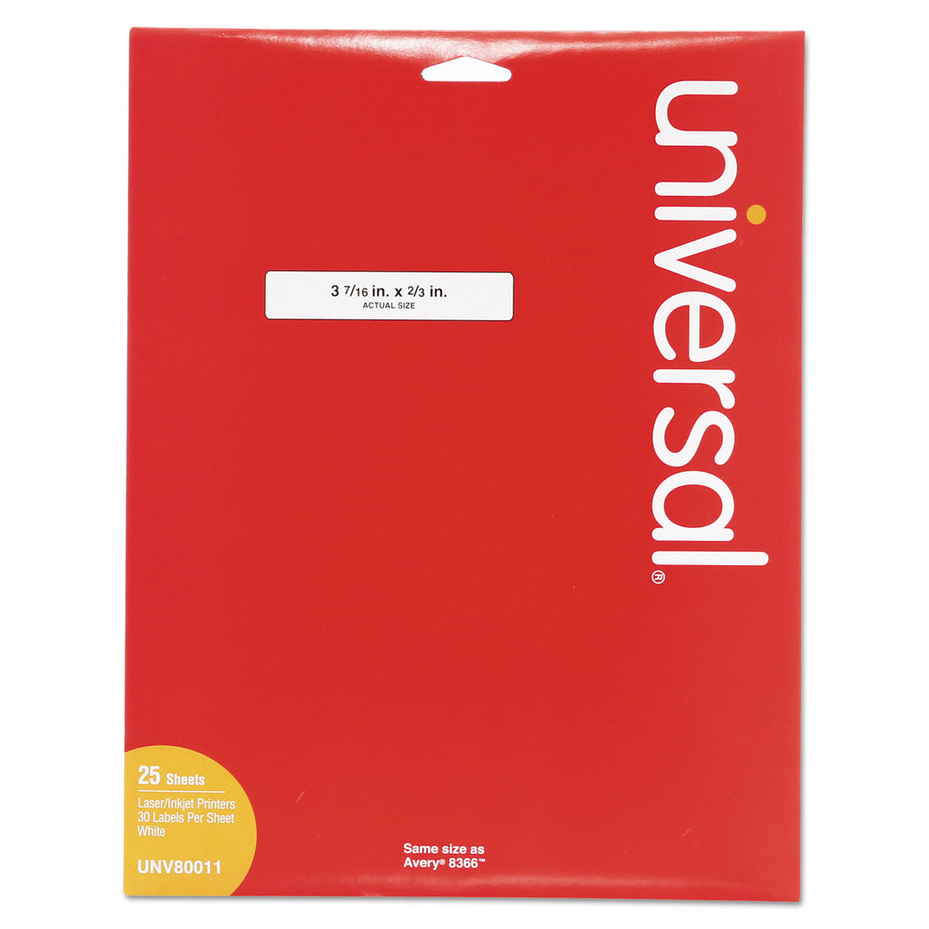 Self-Adhesive Permanent File Folder Labels, 0.66 x 3.44, White, 30/Sheet, 25 Sheets/Box - 