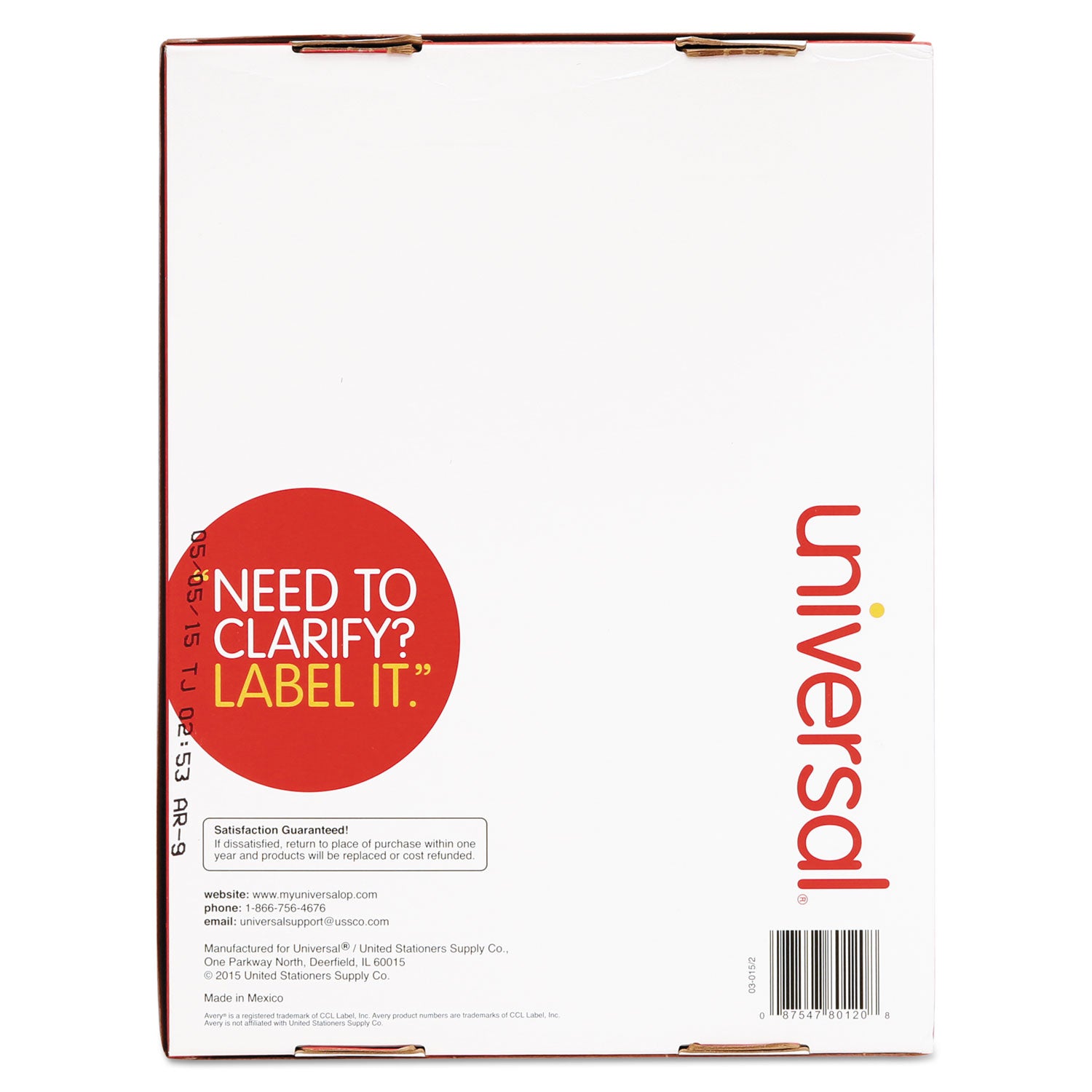 White Labels, Inkjet/Laser Printers, 1 x 2.63, White, 30/Sheet, 250 Sheets/Pack - 