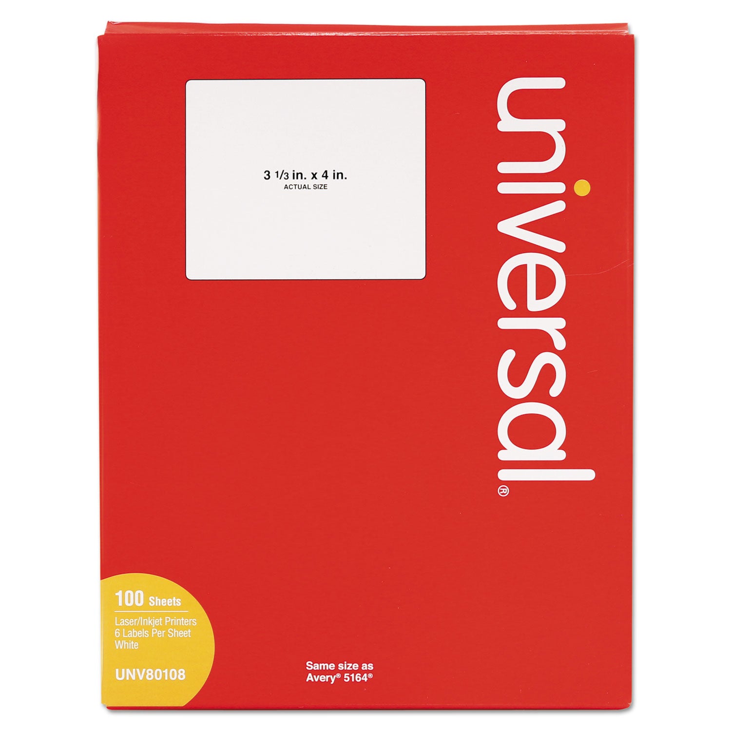 White Labels, Inkjet/Laser Printers, 3.33 x 4, White, 6/Sheet, 100 Sheets/Box - 