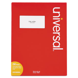 White Labels, Inkjet/Laser Printers, 2 x 4, White, 10/Sheet, 250 Sheets/Box - 