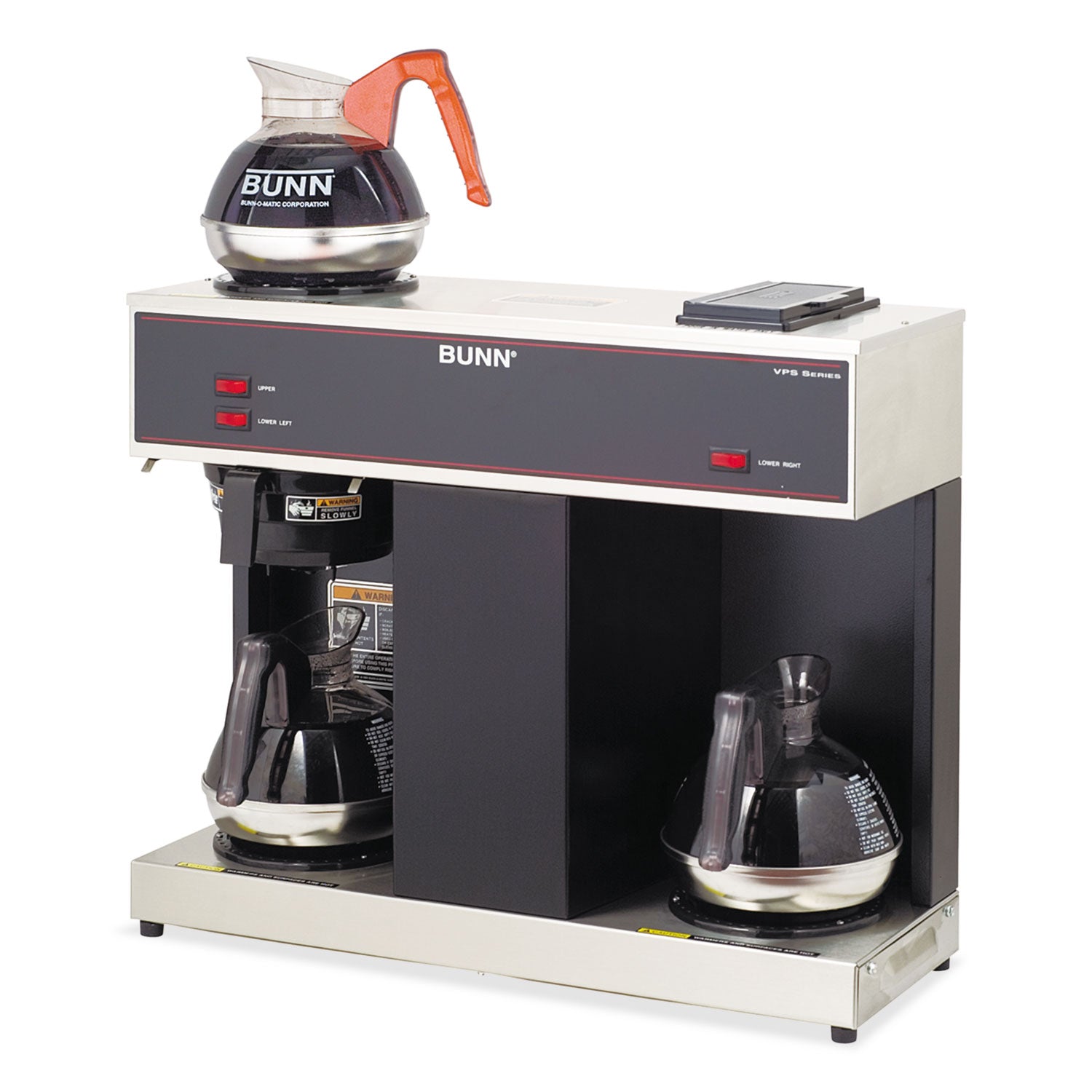 Pour-O-Matic Three-Burner Pour-Over Coffee Brewer, 12-Cup, Stainless Steel, Black - 