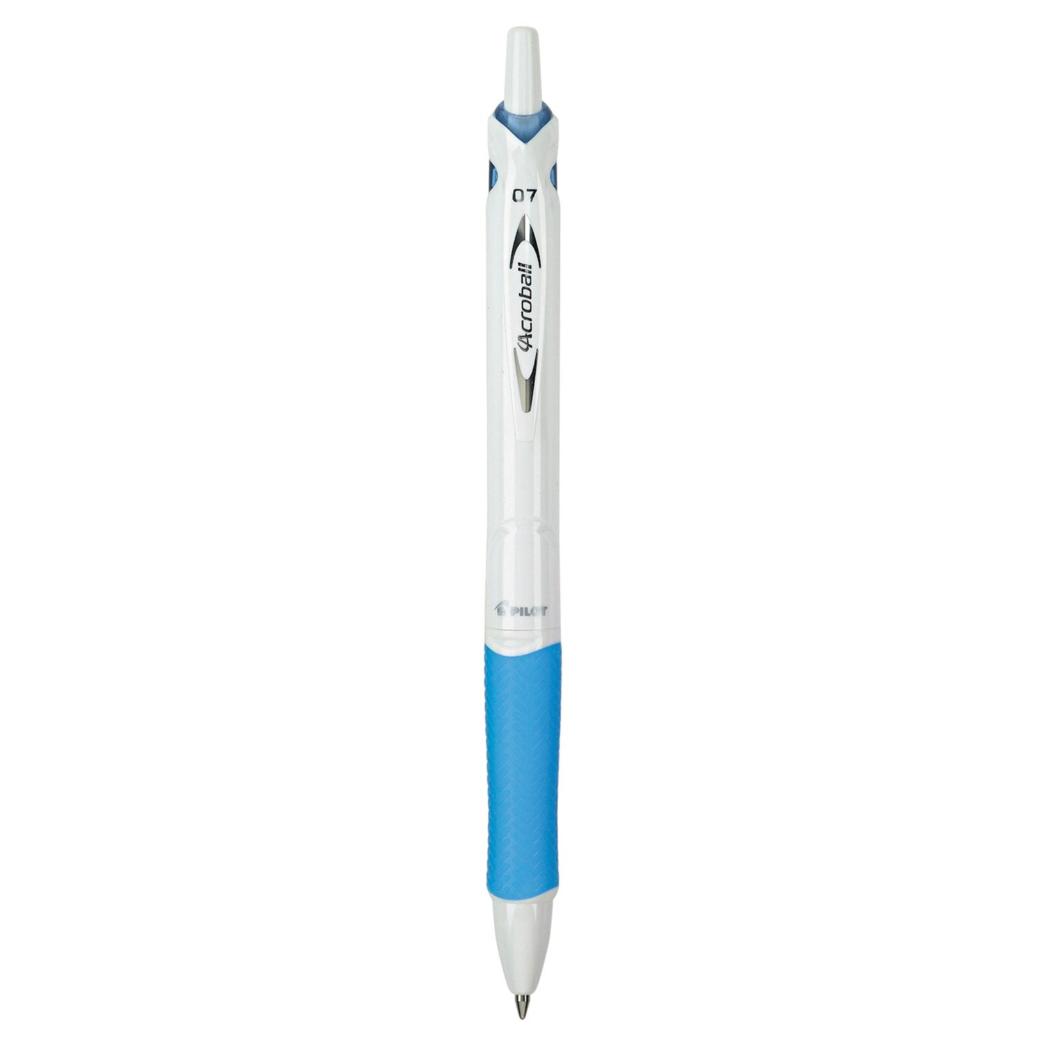 Acroball PureWhite Advanced Ink Hybrid Gel Pen, Retractable, Fine 0.7 mm, Black Ink, White/Blue Barrel - 