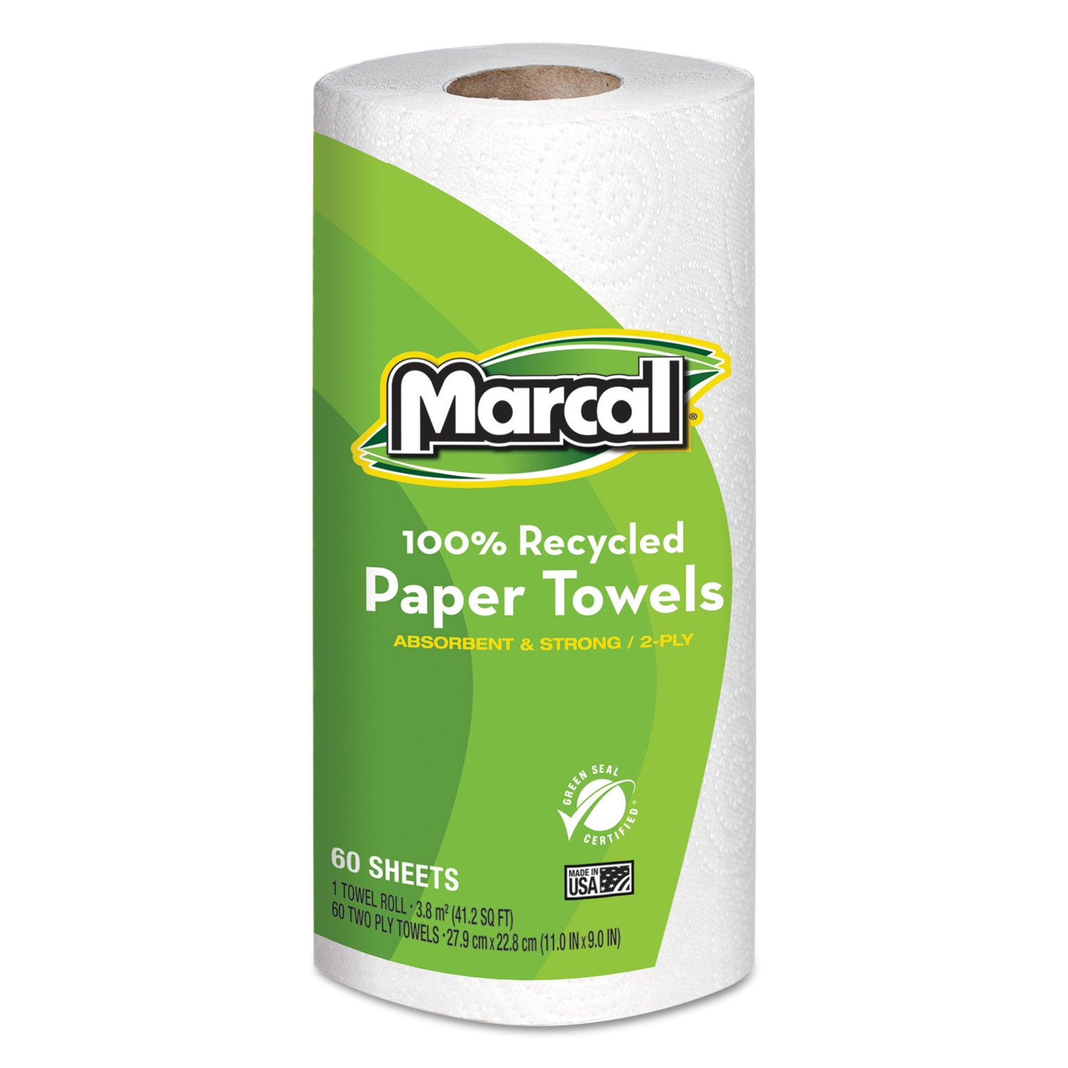 100% Premium Recycled Kitchen Roll Towels, 2-Ply, 11 x 9, White, 60 Sheets, 15 Rolls/Carton - 