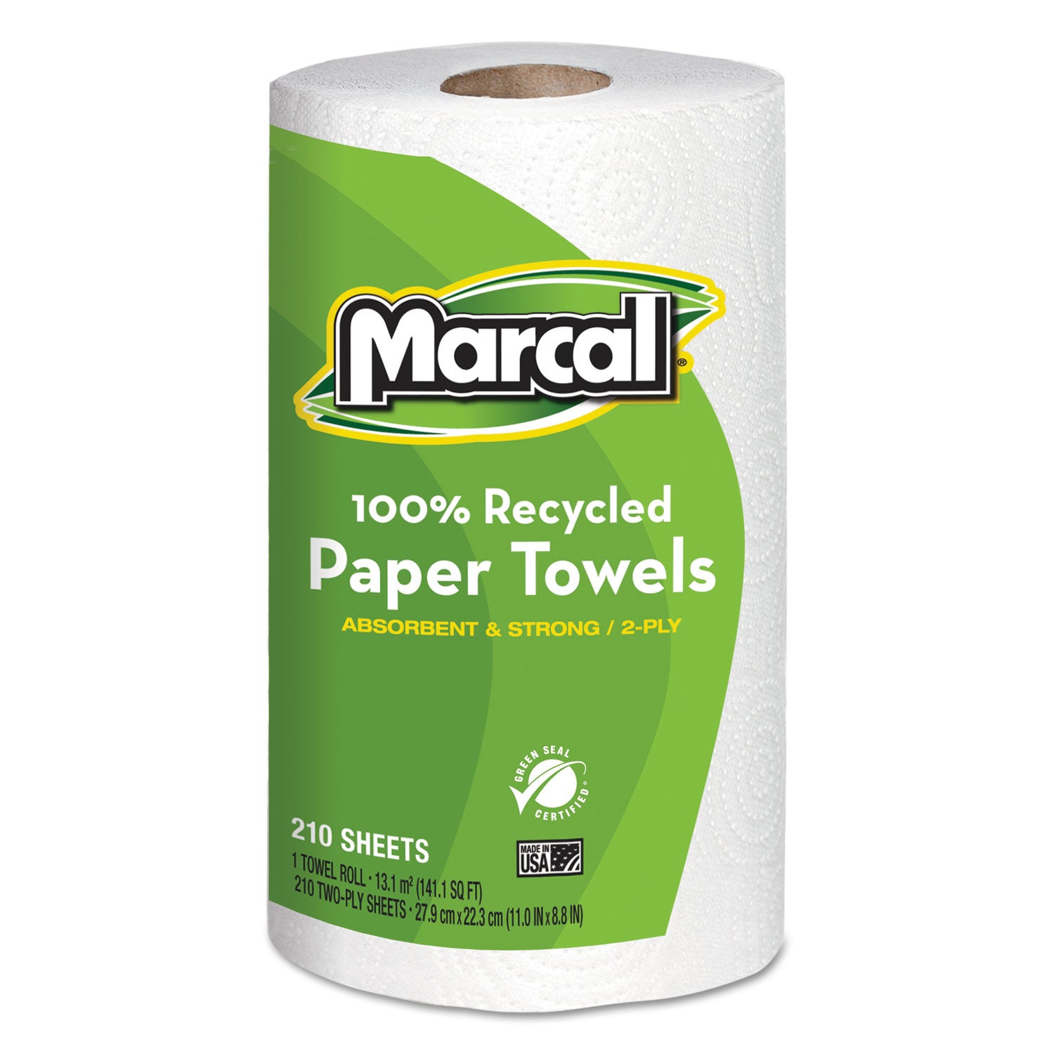 100% Premium Recycled Kitchen Roll Towels, 2-Ply, 11 x 8.8, White, 210 Sheets, 12 Rolls/Carton - 