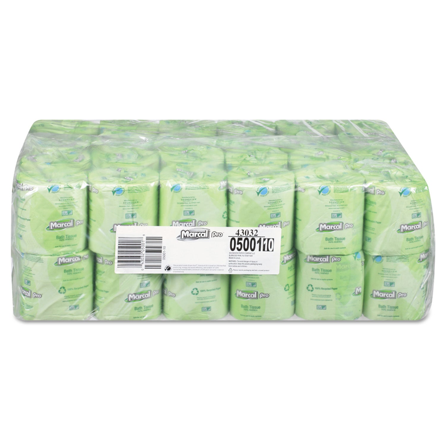 100% Recycled 2-Ply Bath Tissue, Septic Safe, 2-Ply, White, 500 Sheets/Roll, 48 Rolls/Carton - 