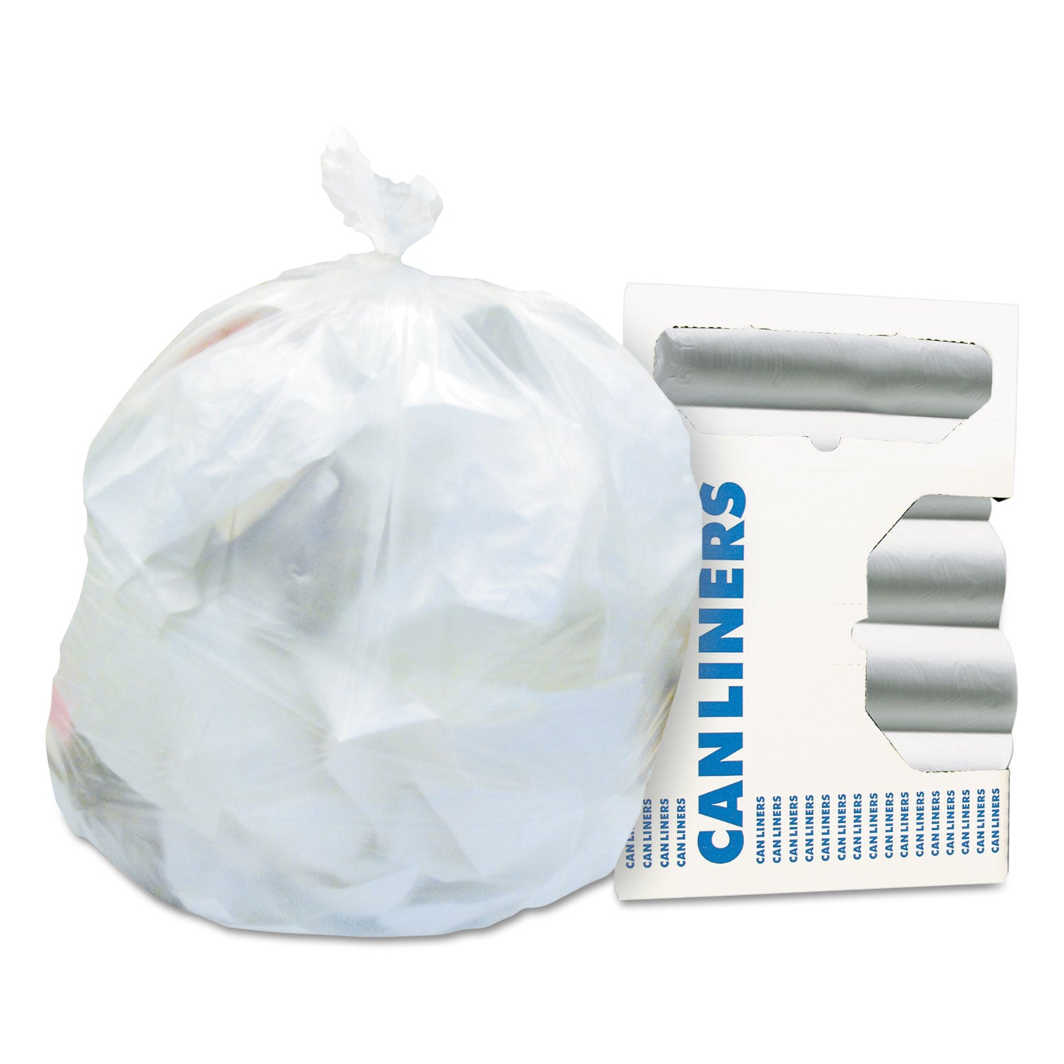 High-Density Waste Can Liners, 16 gal, 8 mic, 24" x 33", Natural, 50 Bags/Roll, 20 Rolls/Carton - 