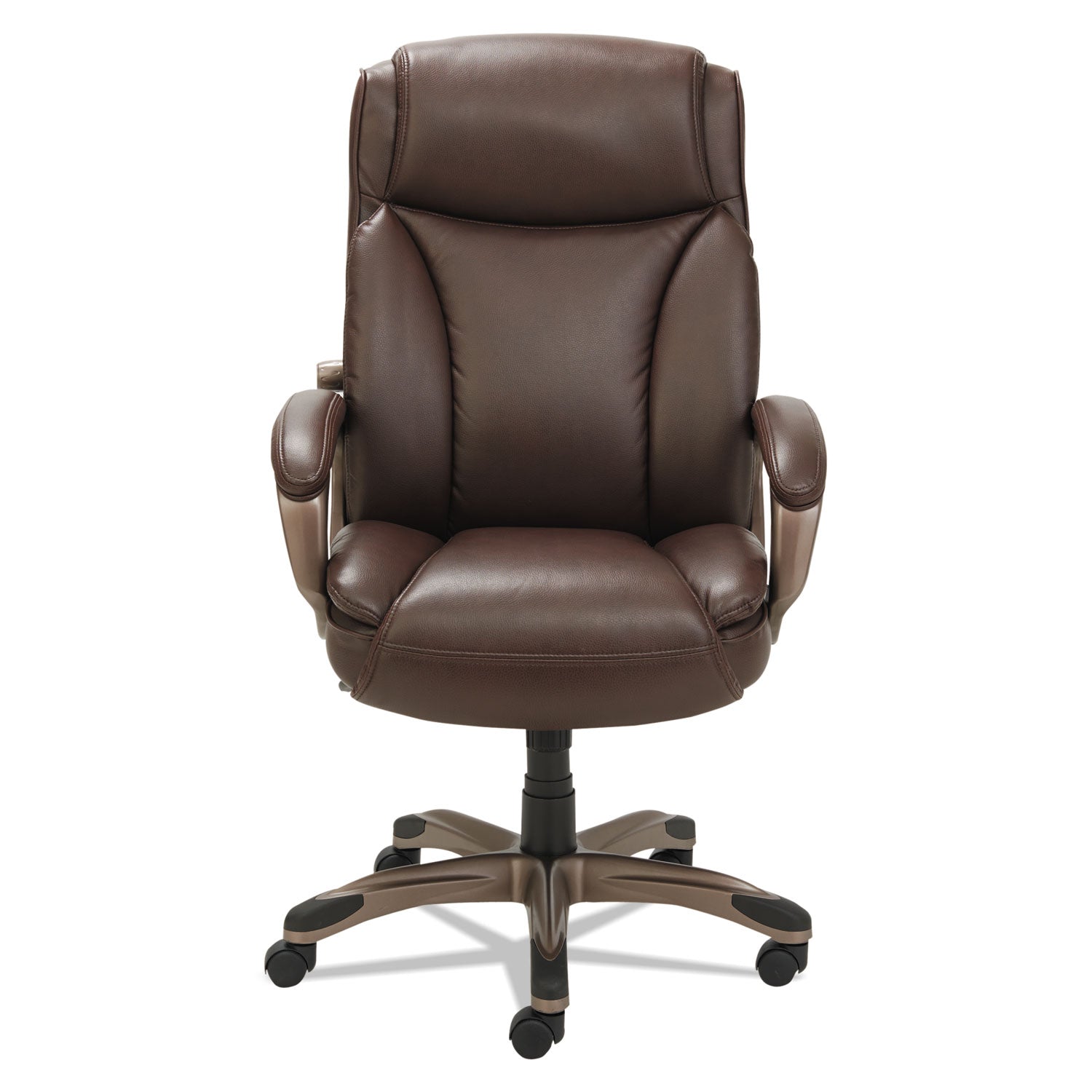 Alera Veon Series Executive High-Back Bonded Leather Chair, Supports Up to 275 lb, Brown Seat/Back, Bronze Base - 