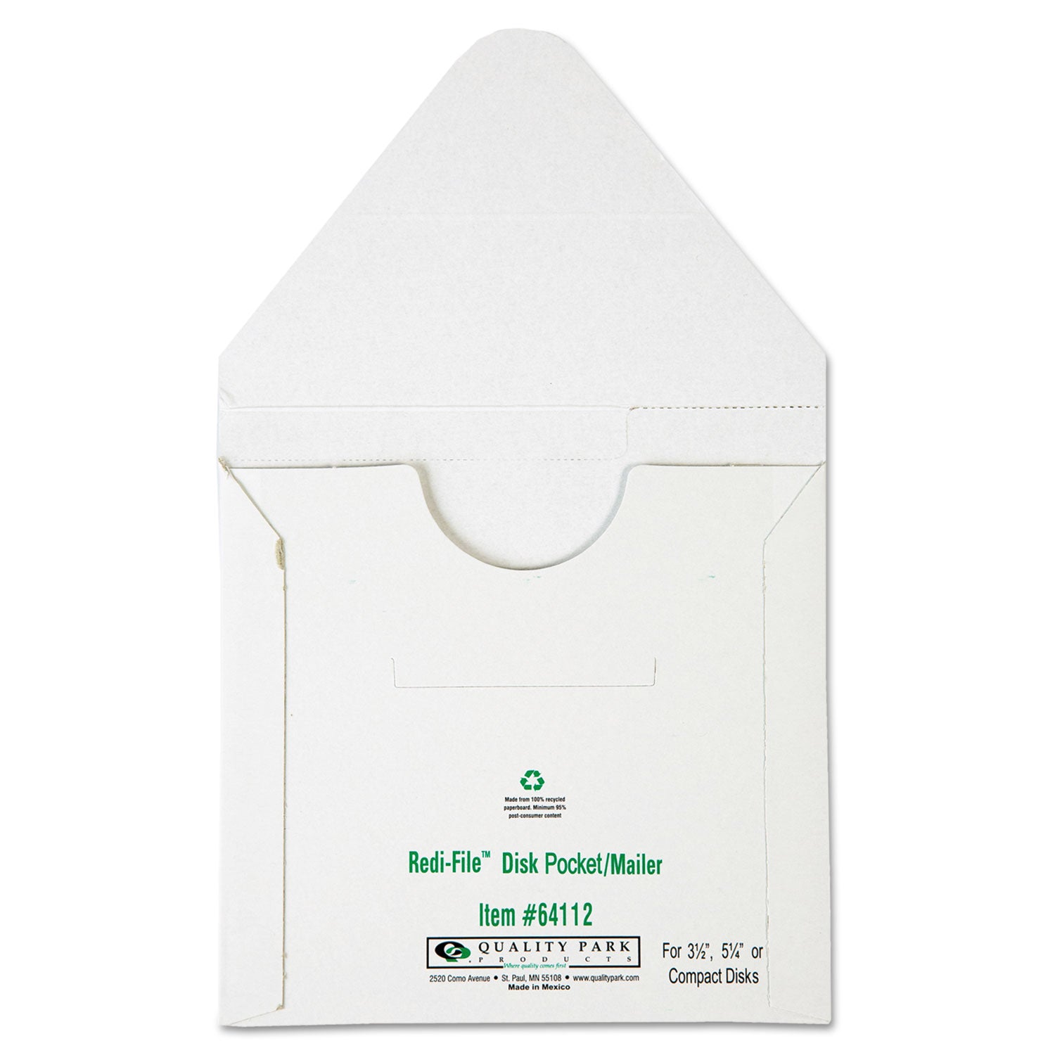 Redi-File Disk Pocket/Mailer for CDs/DVDs, Square Flap, Tuck-Tab Closure, 6 x 5.88, White, 10/Pack