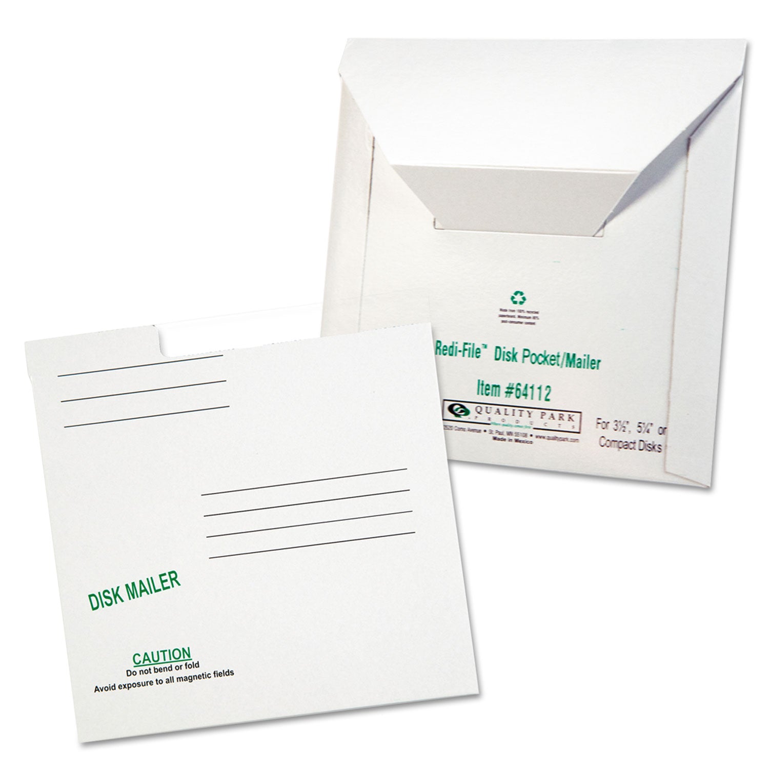 Redi-File Disk Pocket/Mailer for CDs/DVDs, Square Flap, Tuck-Tab Closure, 6 x 5.88, White, 10/Pack