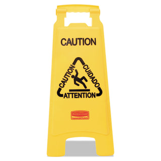 Multilingual "Caution" Floor Sign, 11 x 12 x 25, Bright Yellow