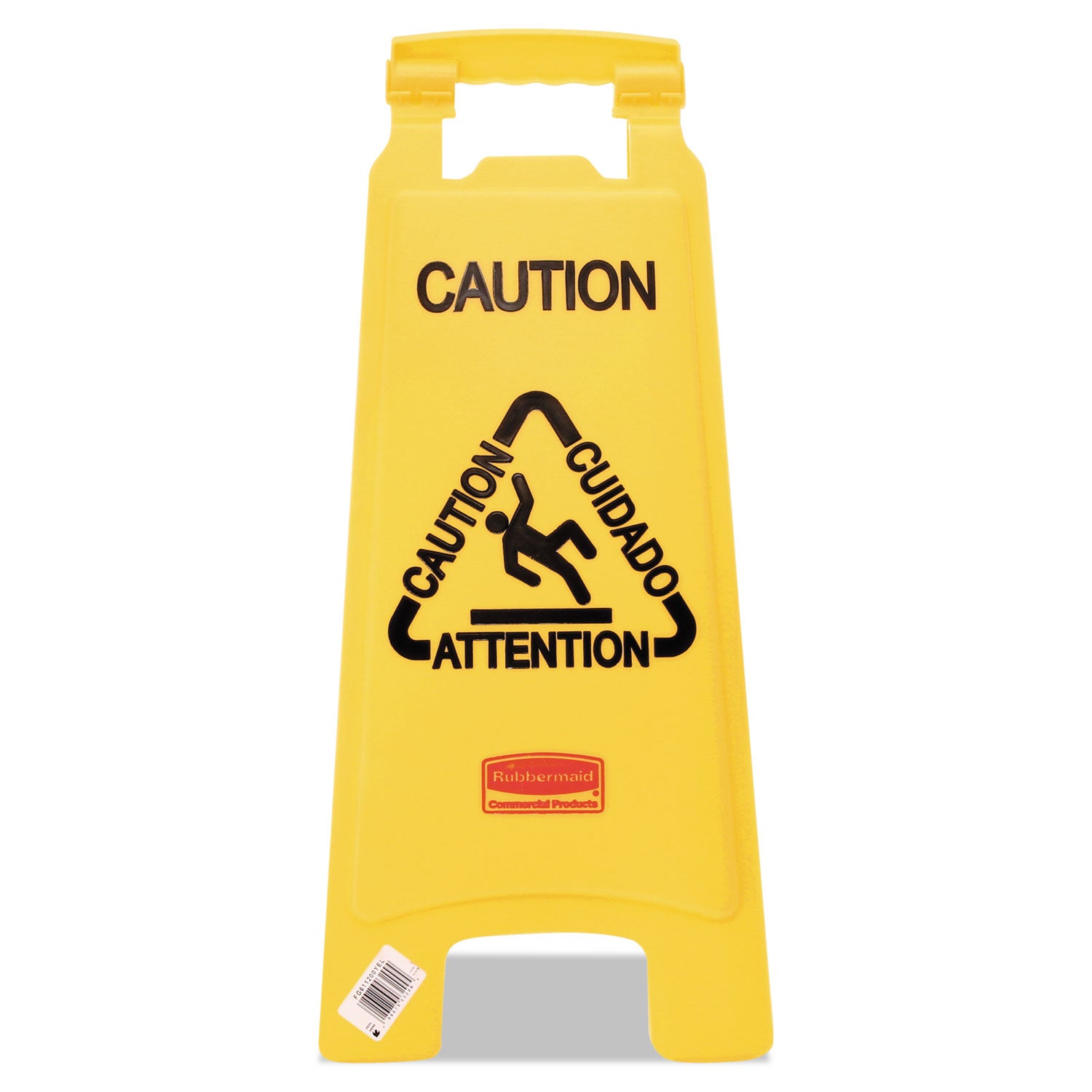 Multilingual "Caution" Floor Sign, 11 x 12 x 25, Bright Yellow - 