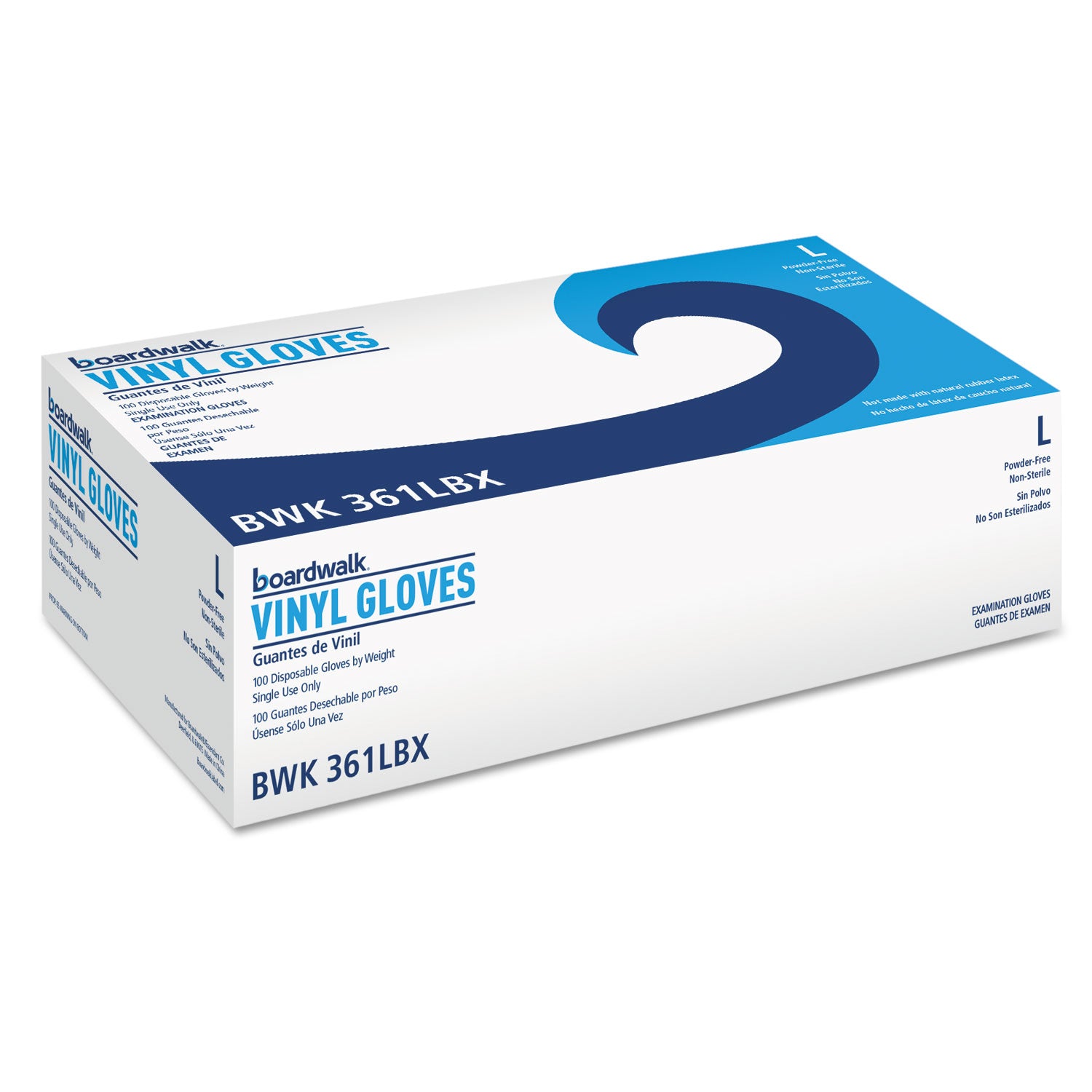 Exam Vinyl Gloves, Clear, Large, 3 3/5 mil, 100/Box, 10 Boxes/Carton - 