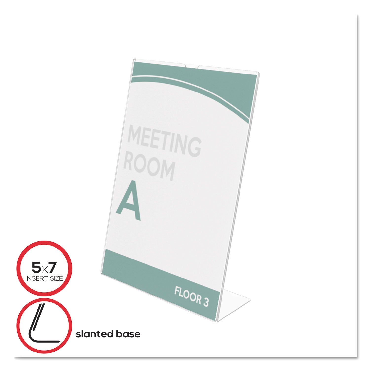 Superior Image Slanted Sign Holder, Portrait, 5 x 7 Insert, Clear - 