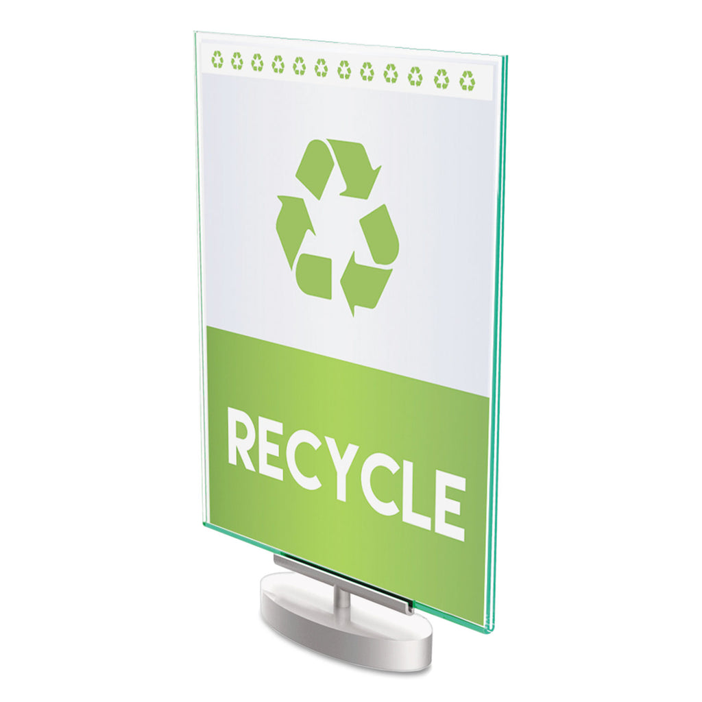 Superior Image Swivel Sign Holder w/Green Edge, 8.5 x 11 Insert, Silver Base - 