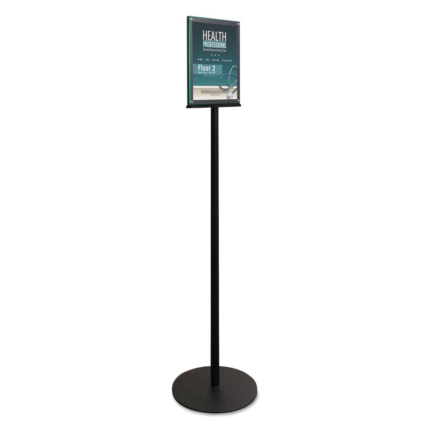 Double-Sided Magnetic Sign Display, 8.5 x 11 Insert, 56" Tall, Clear/Black - 