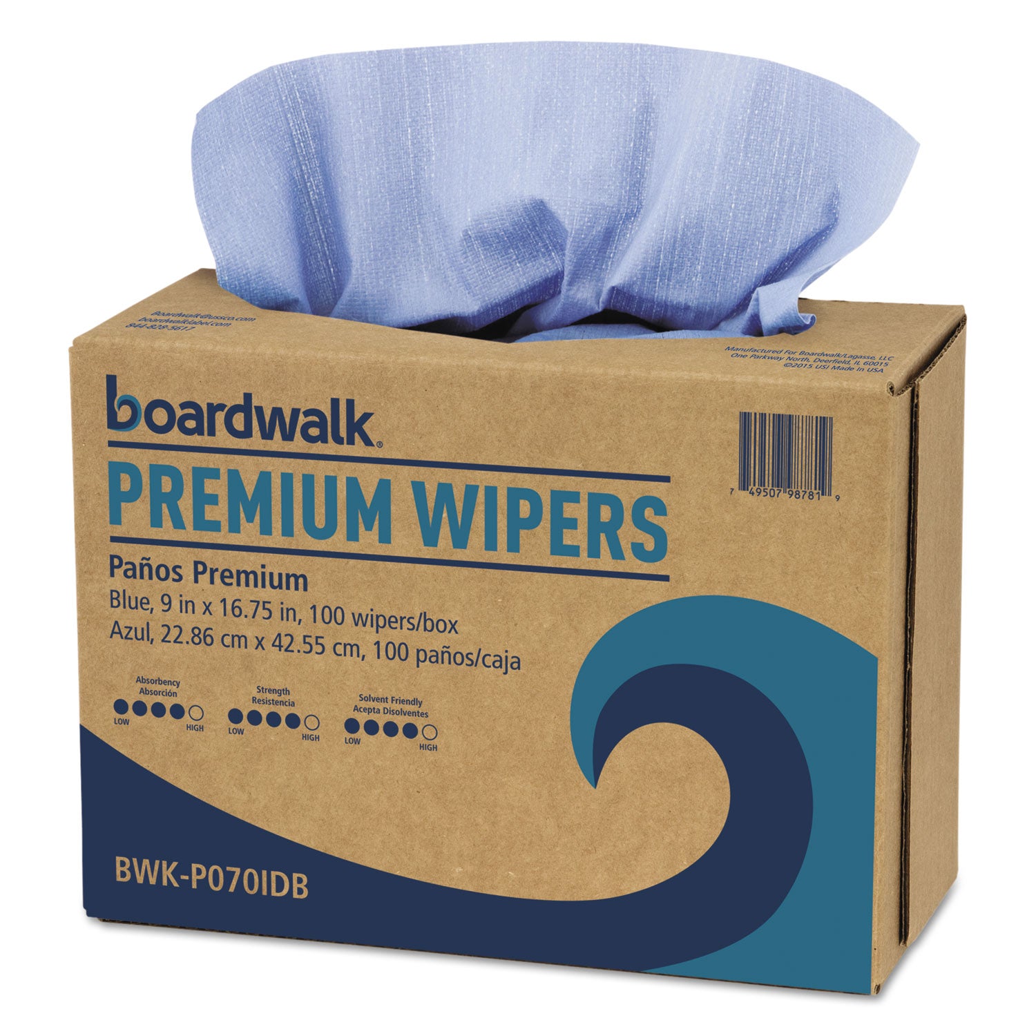 Hydrospun Wipers, 9 x 16.75, Blue, 100 Wipes/Box, 10 Boxes/Carton - 