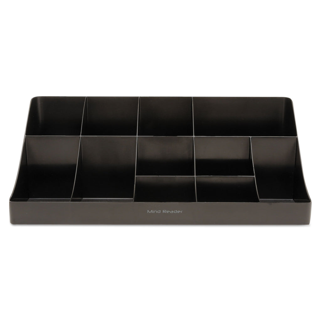 11-Compartment Coffee Condiment Organizer, 18.25 x 6.63 x 9.78, Black