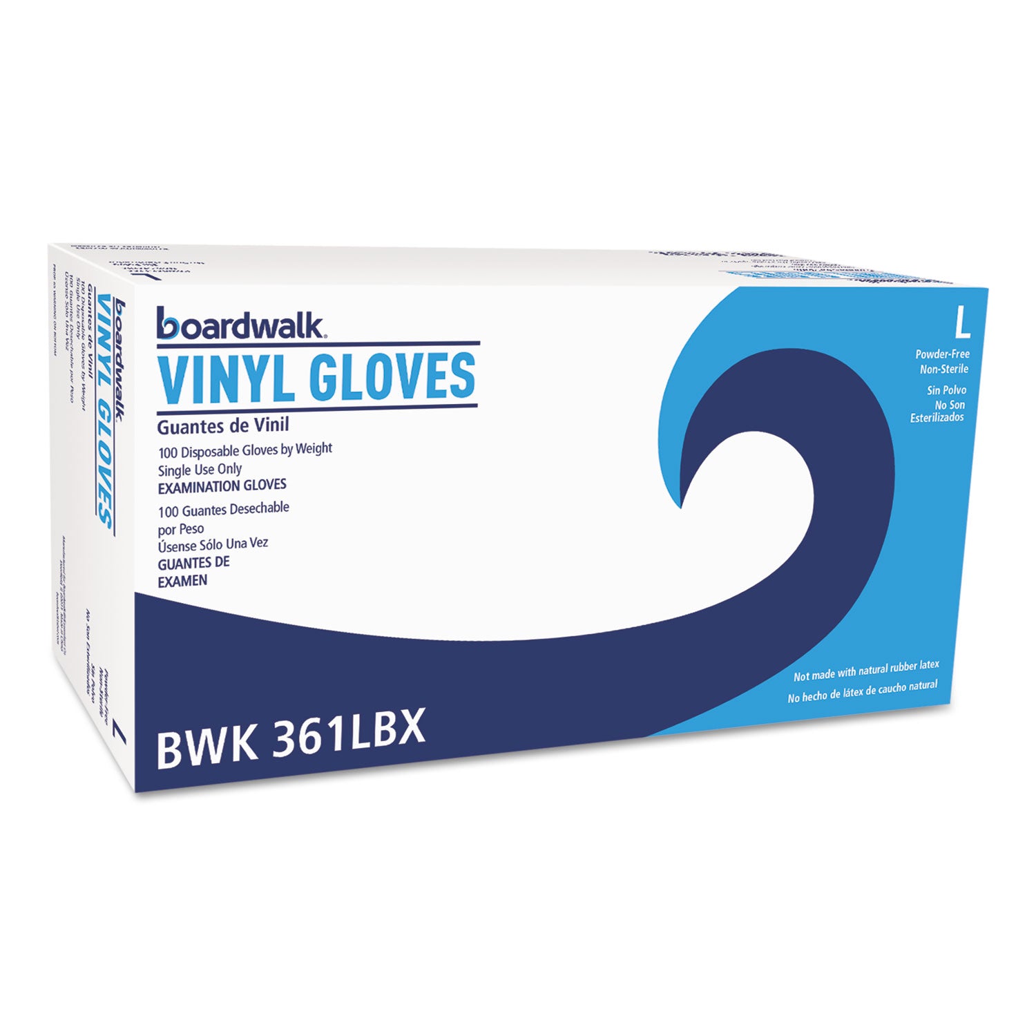 Exam Vinyl Gloves, Clear, Large, 3 3/5 mil, 100/Box, 10 Boxes/Carton - 