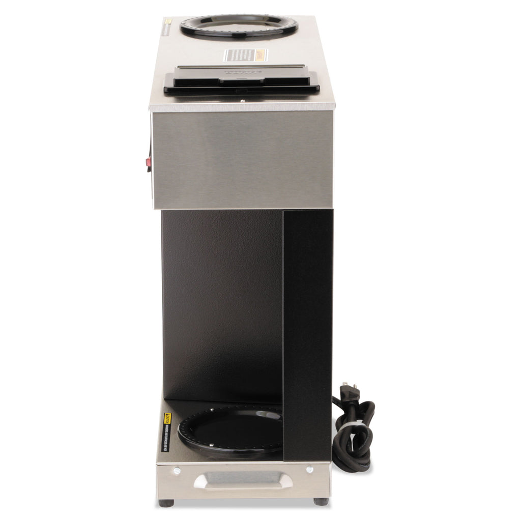 Pour-O-Matic Three-Burner Pour-Over Coffee Brewer, 12-Cup, Stainless Steel, Black - 