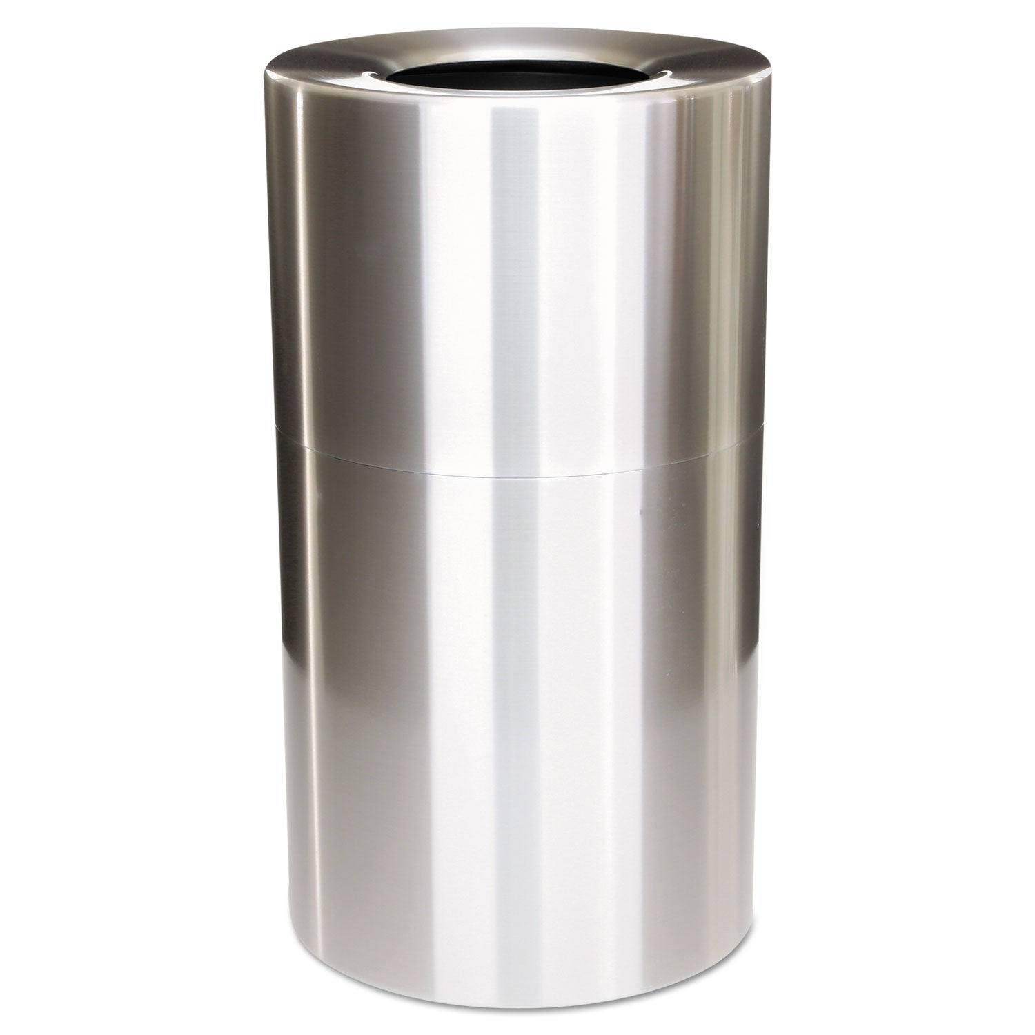 Rubbermaid Commercial - Two-Piece Open Top Indoor Receptacle, Round, Satin Aluminum, 35 gal, Sold as 1 EA