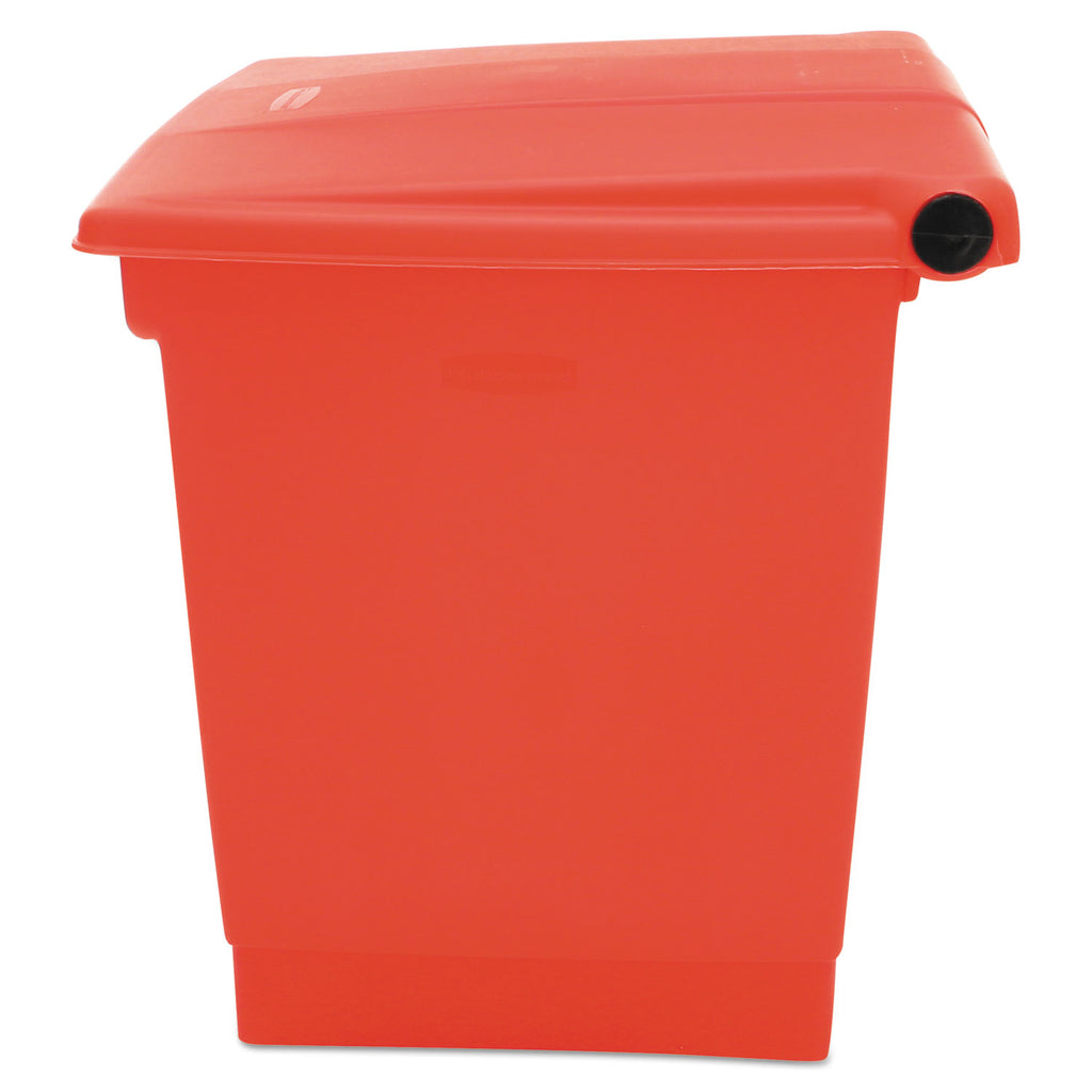Indoor Utility Step-On Waste Container, Square, Plastic, 8gal, Red