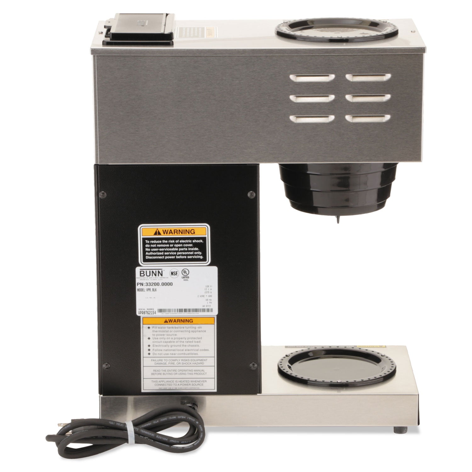 VPR Two Burner Pourover Coffee Brewer, 12-Cup, Stainless Steel, Black - 